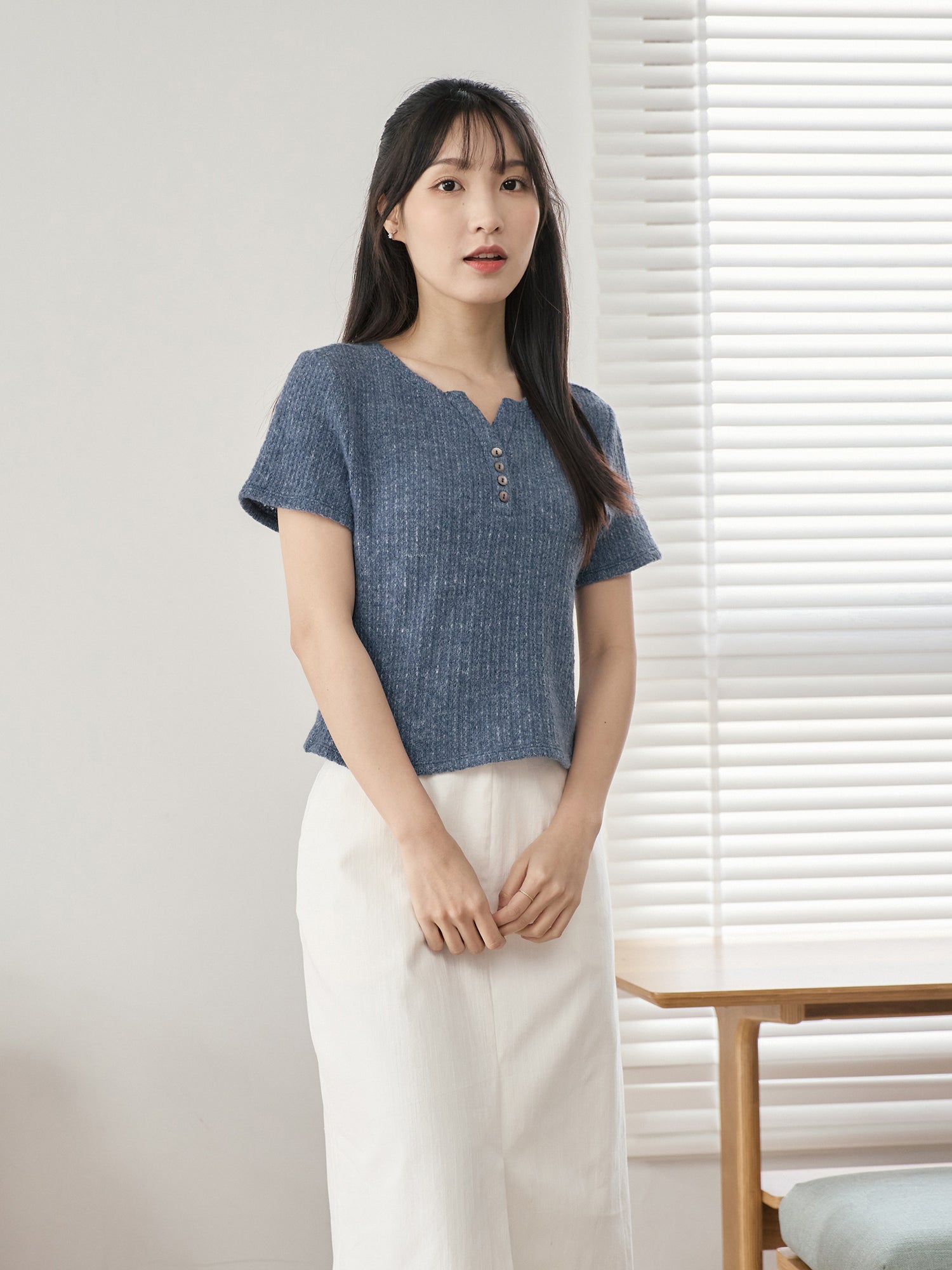 Henley Neck Knit Top