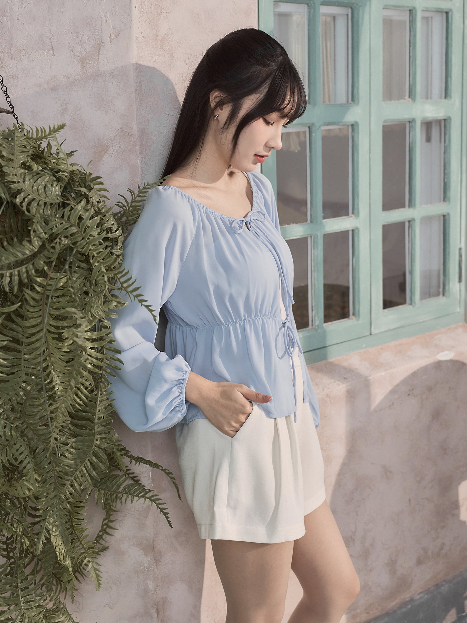 兩穿雪紡綁帶上衣
