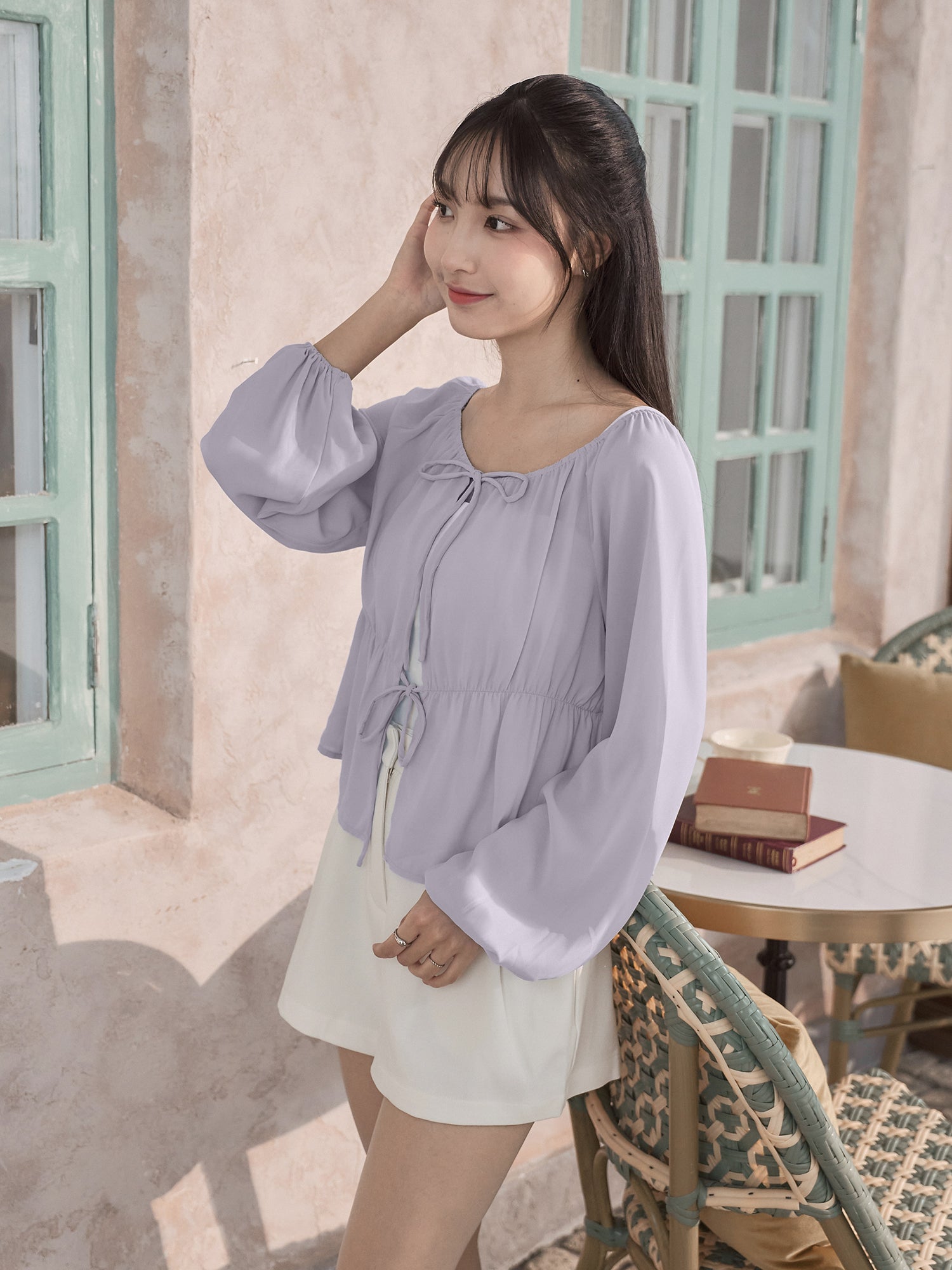 兩穿雪紡綁帶上衣