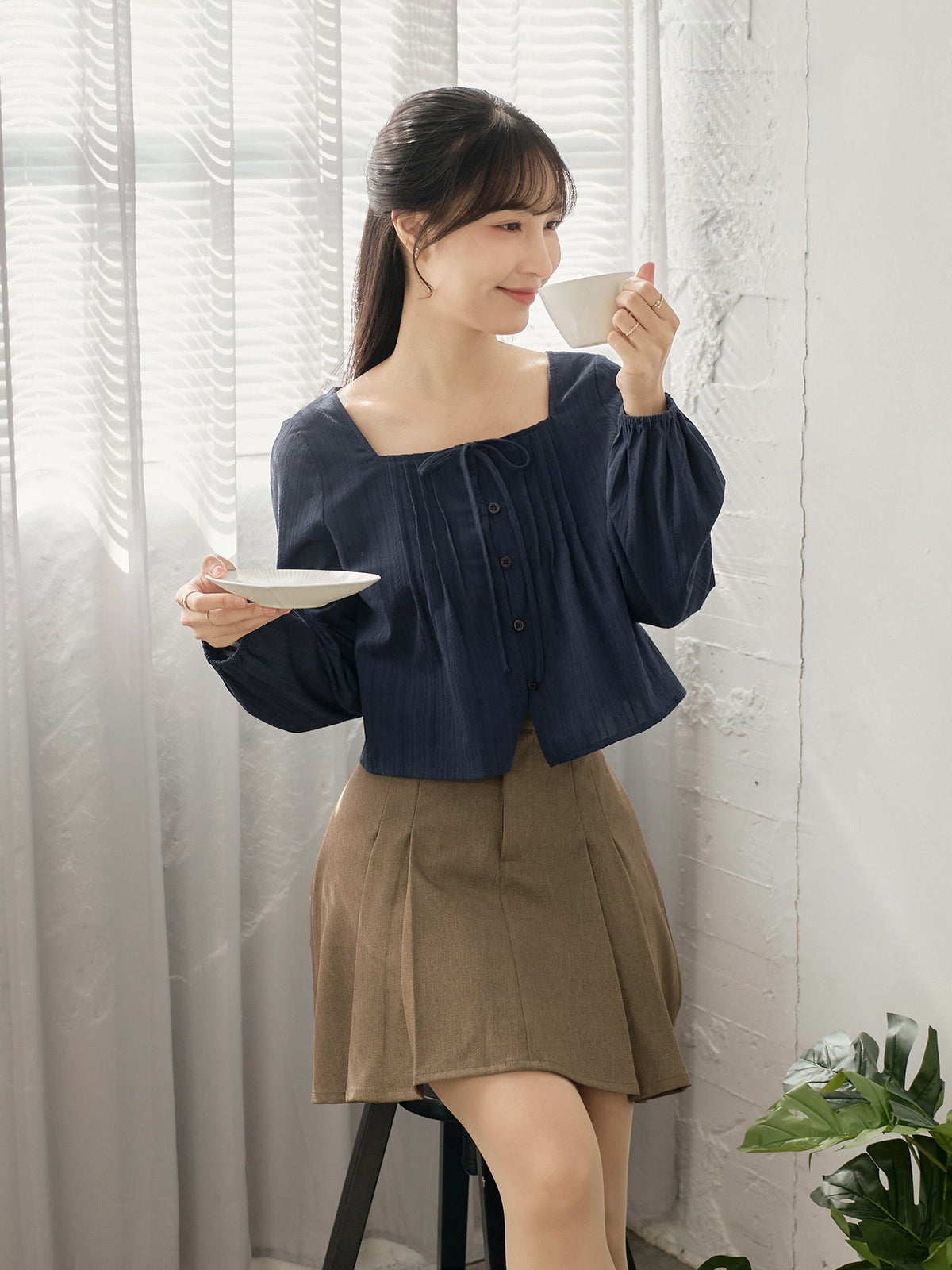 Square Neck Pintuck Top