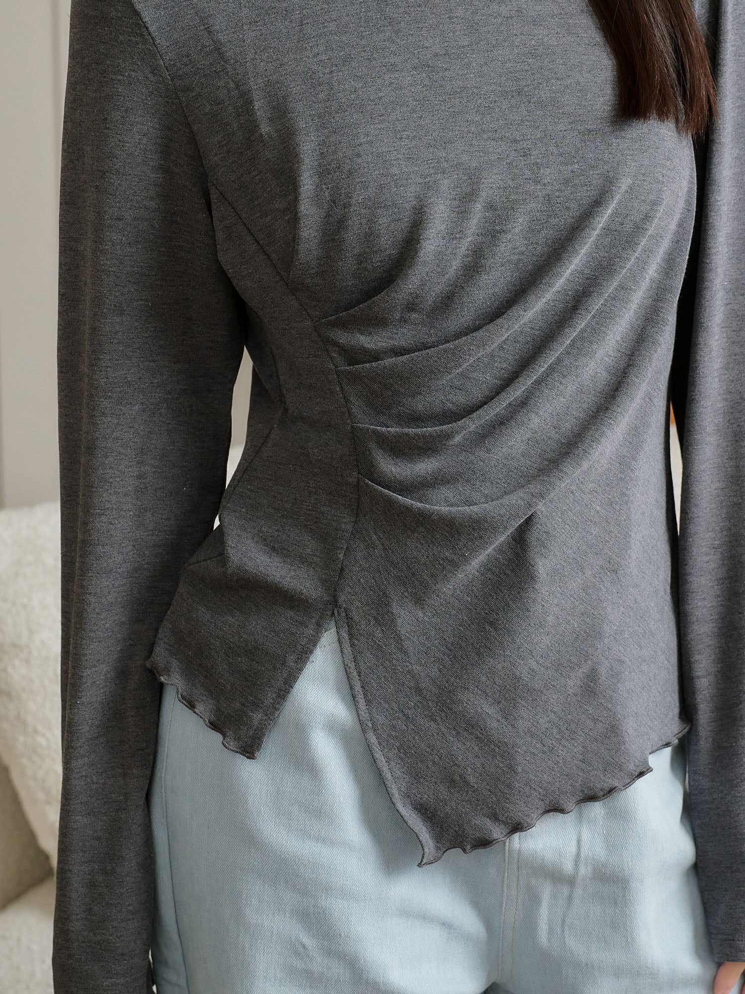 Feminine Asymmetric Pleated Drape Top