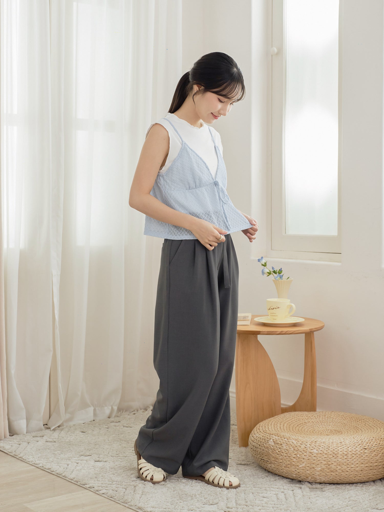 Ribboned Crochet Cami Twin Set (Including Inner Top)