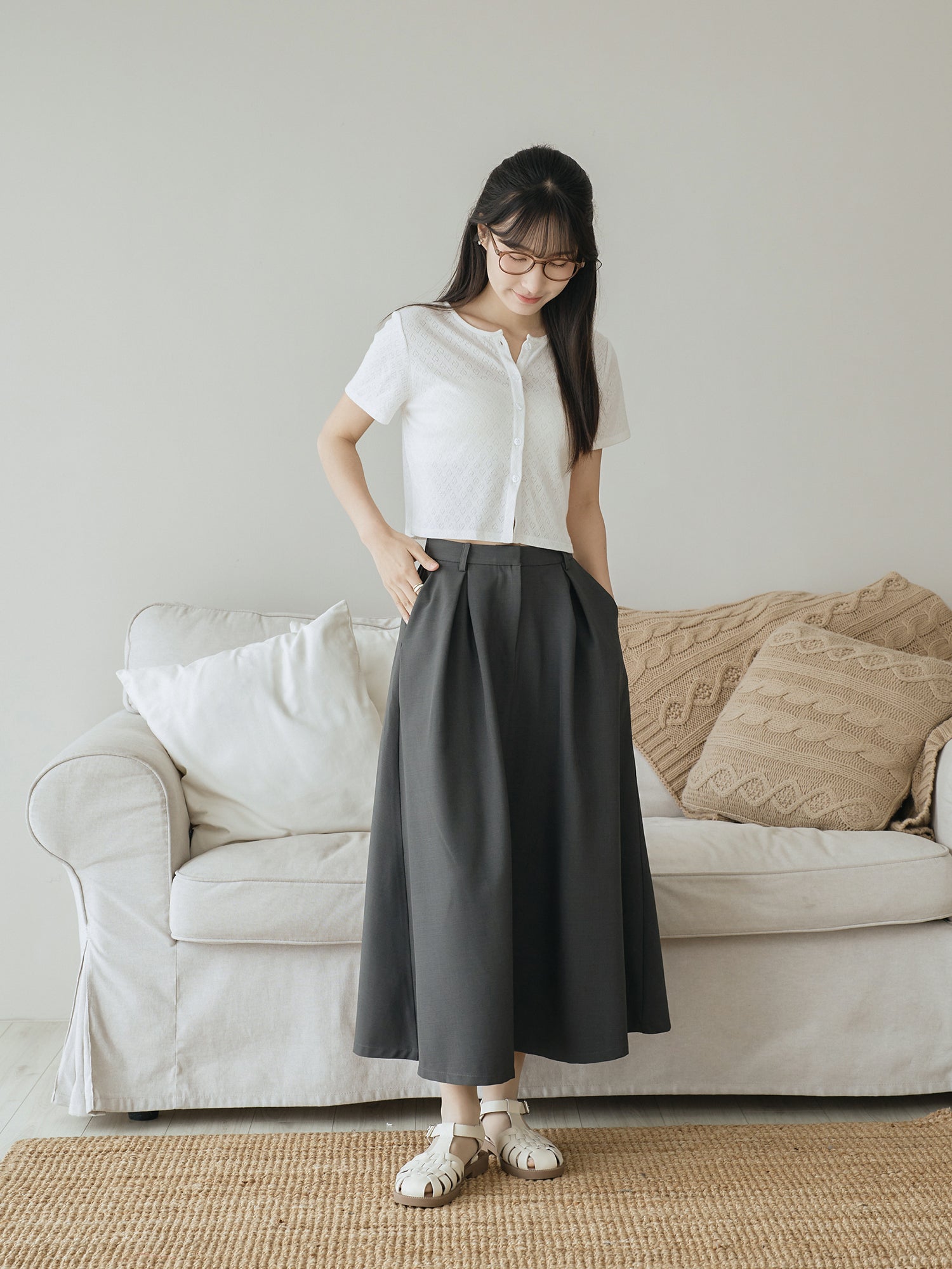 Heart Pointelle Buttoned Top