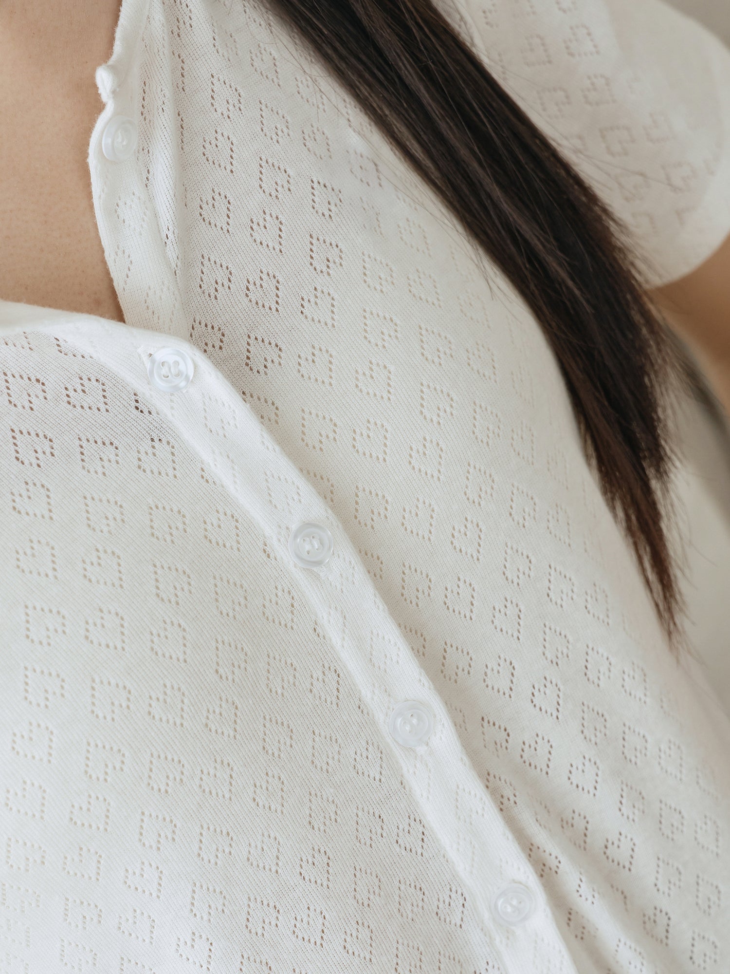 Heart Pointelle Buttoned Top