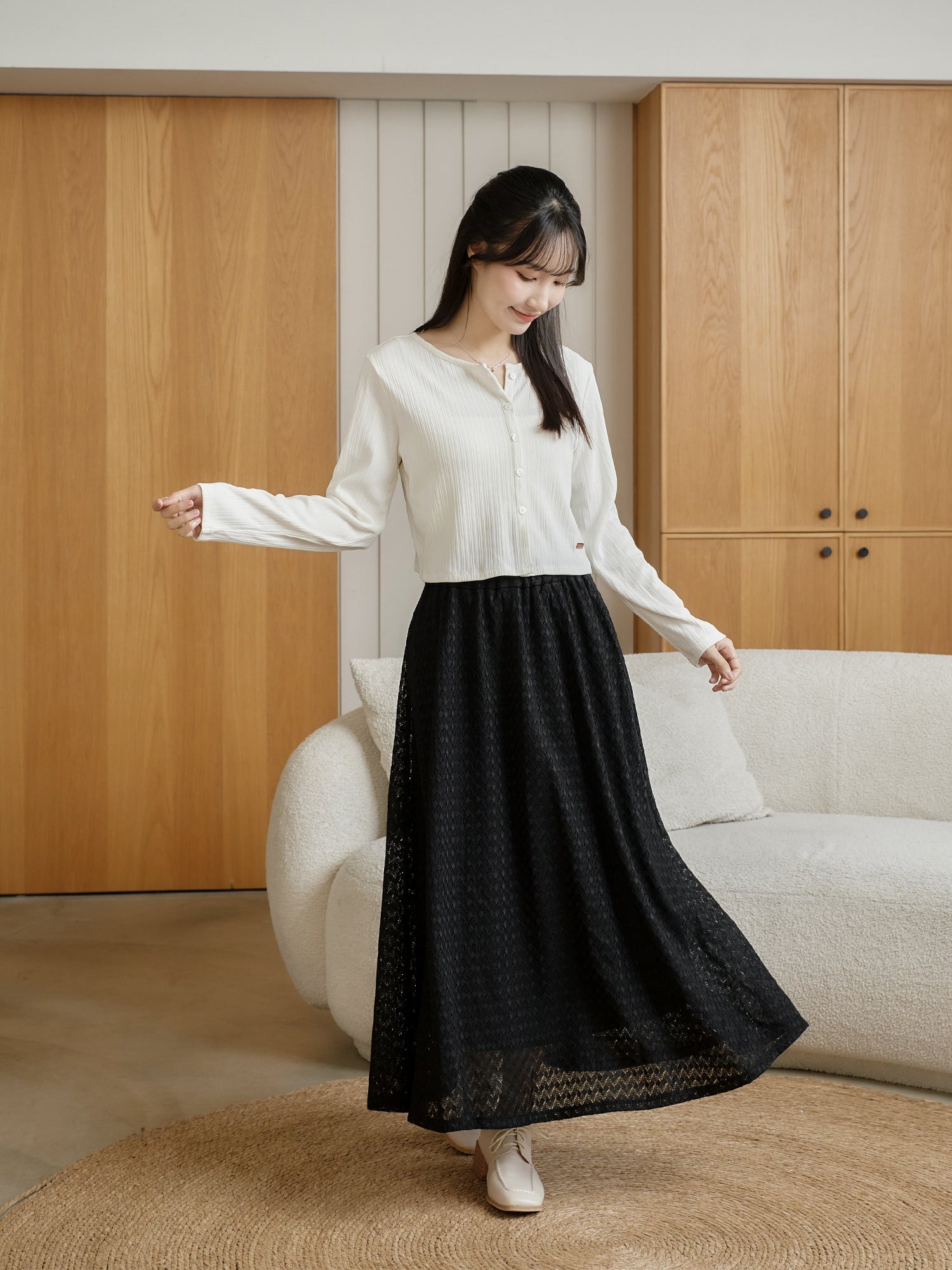 蕾絲感半身長裙