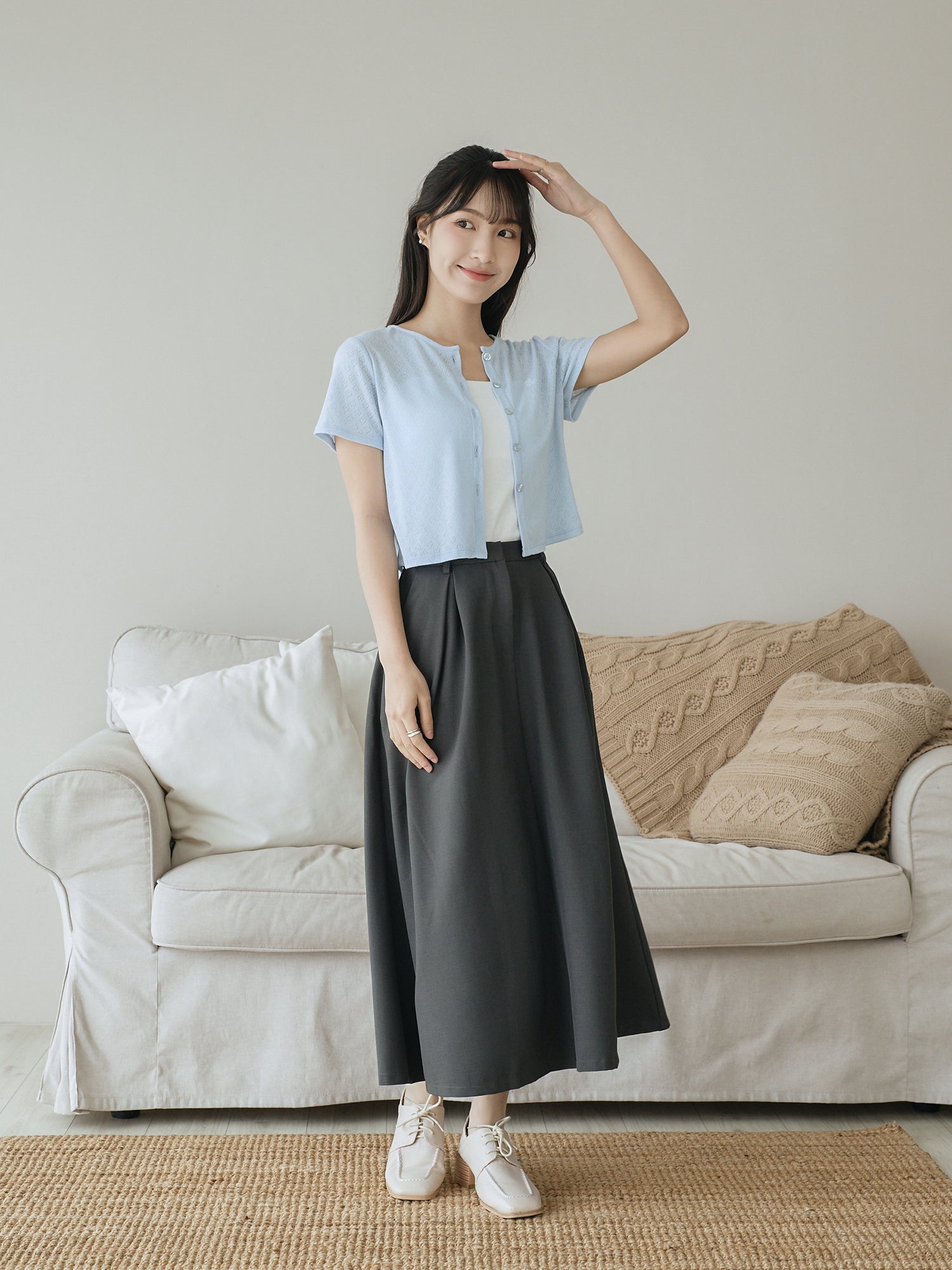 Heart Pointelle Buttoned Top