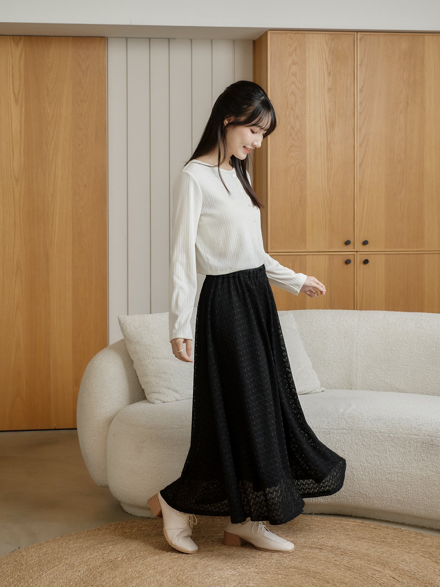 蕾絲感半身長裙