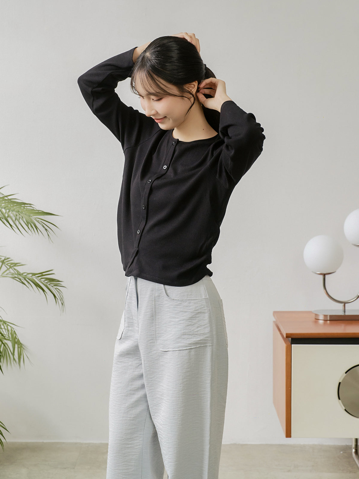 Side Shirring Buttoned Top