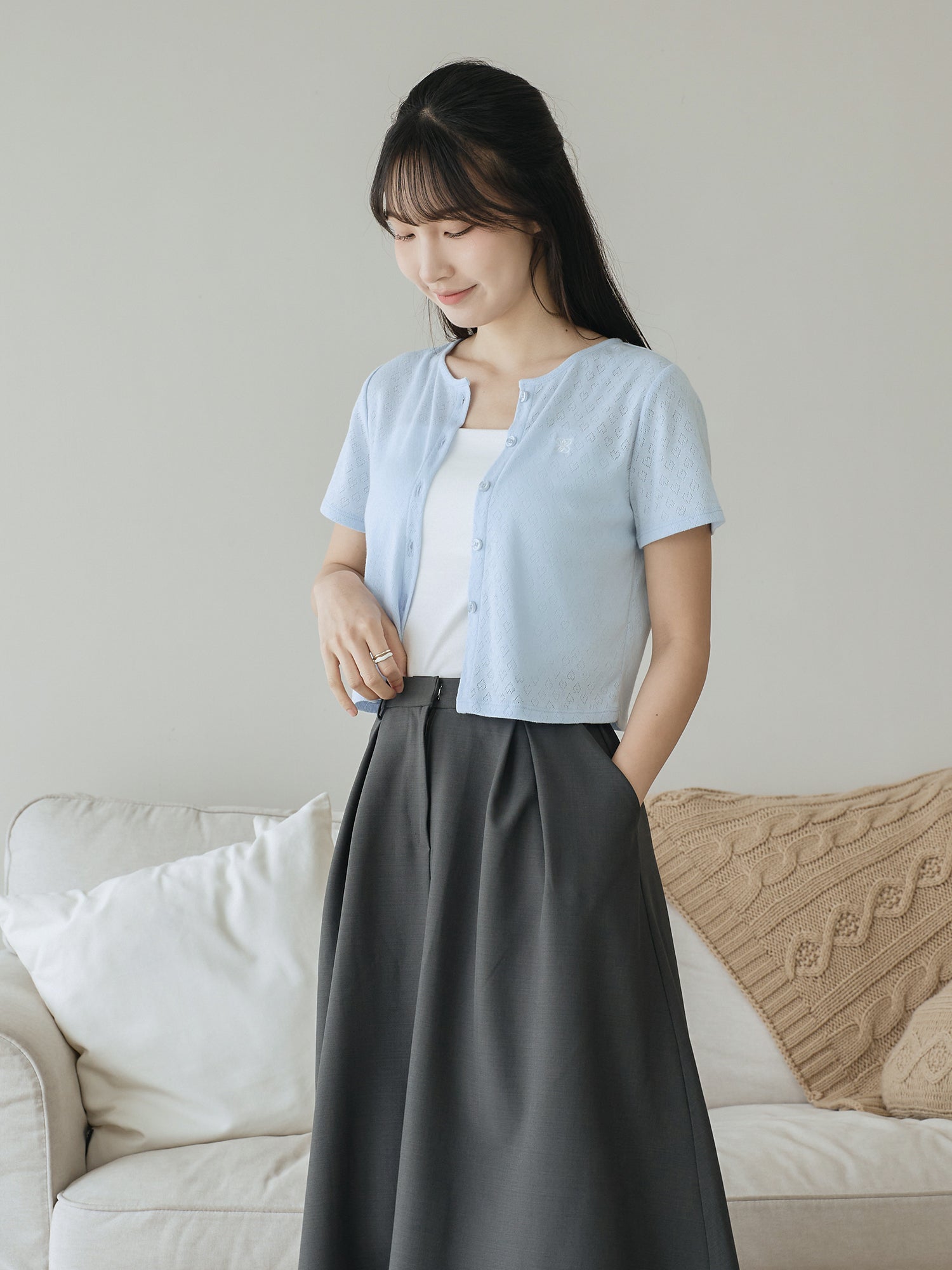 Heart Pointelle Buttoned Top