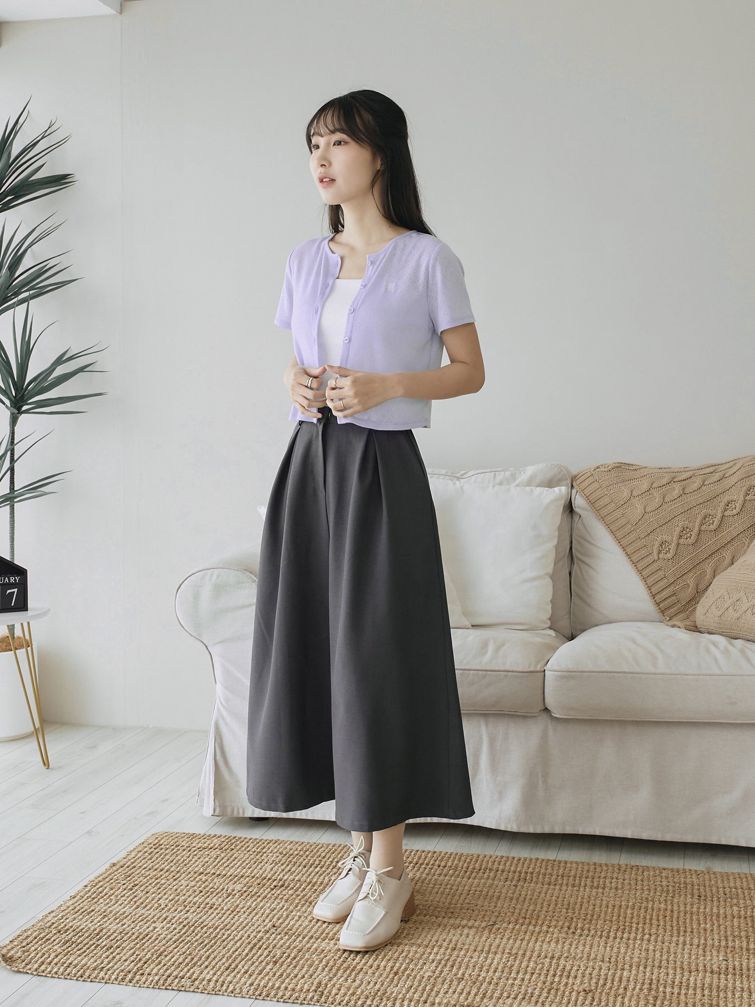 Heart Pointelle Buttoned Top