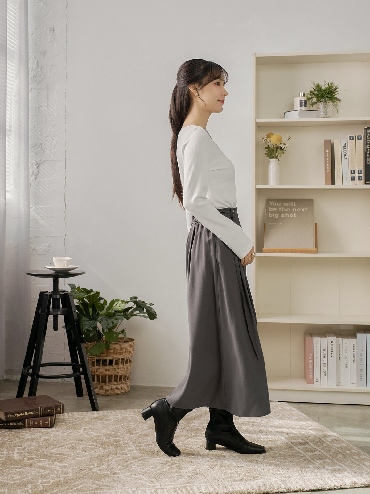 Pleated Midi Skirt With Belt