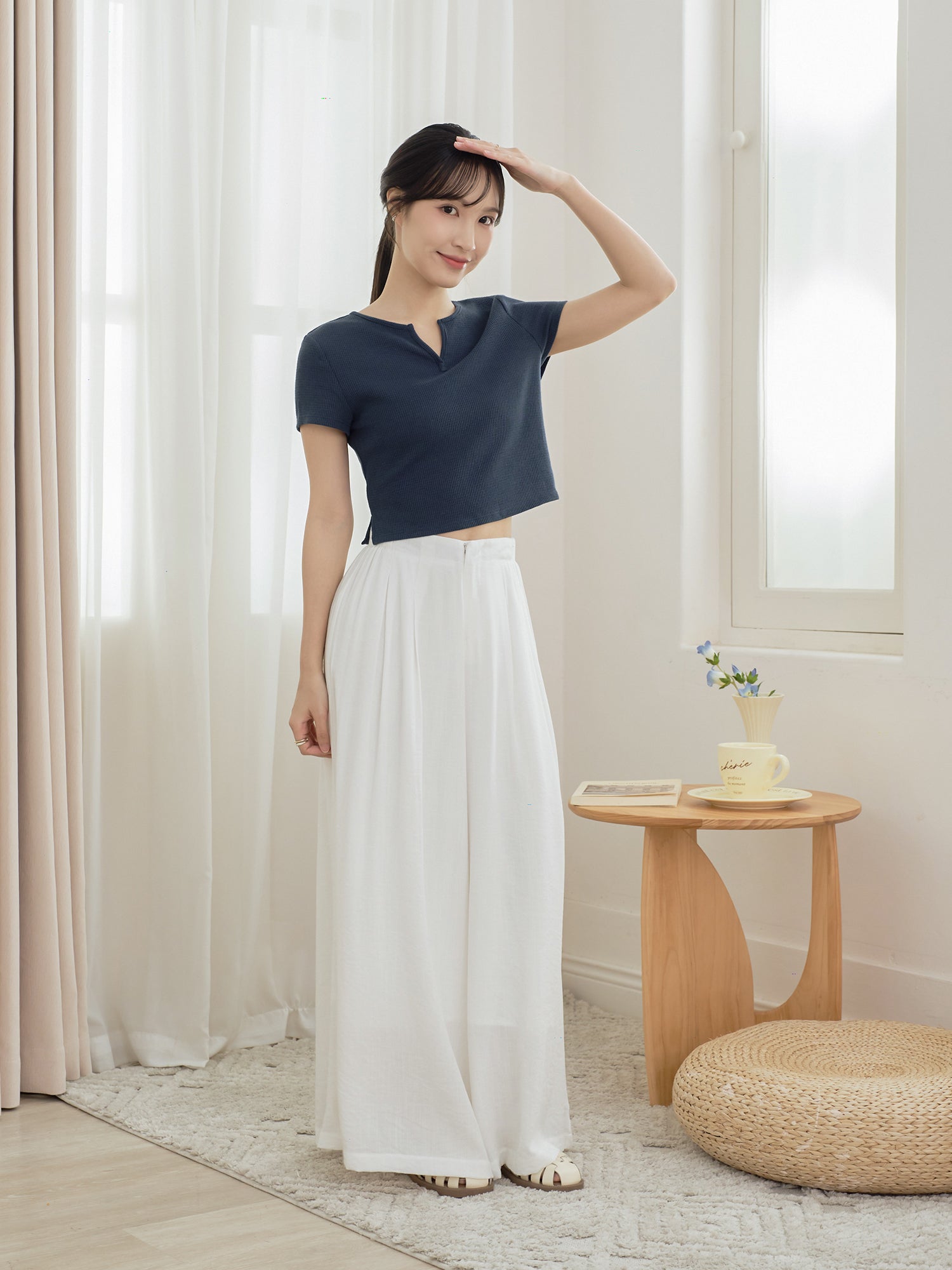 Waffle V-Neck Essential Top