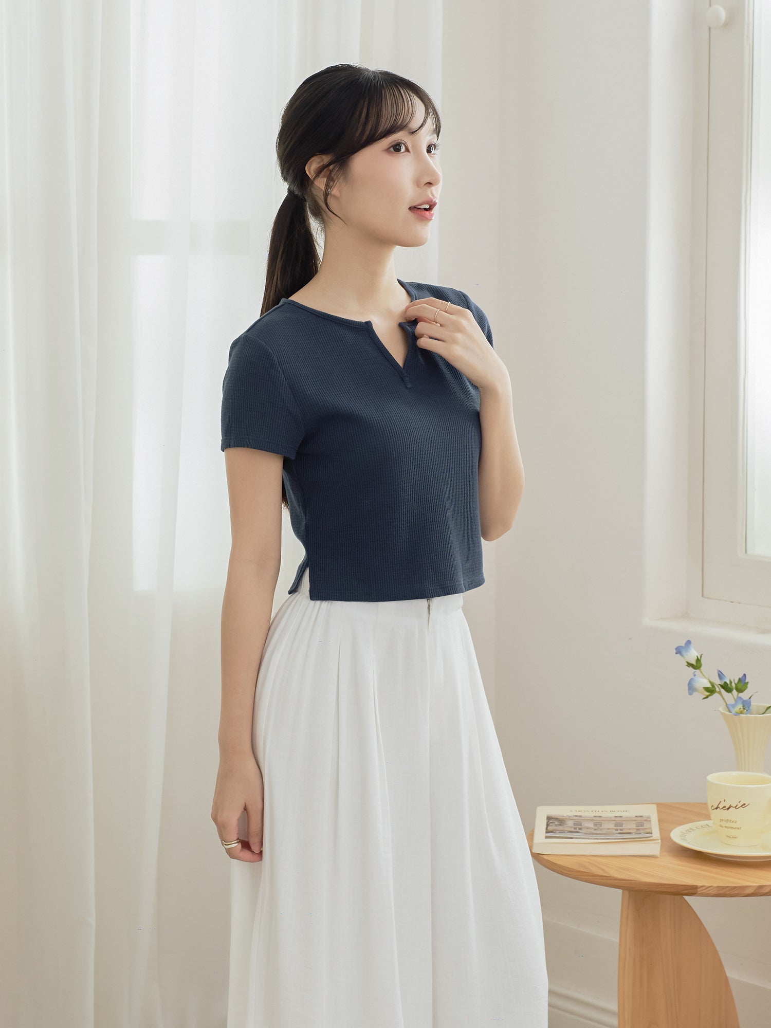 Waffle V-Neck Essential Top