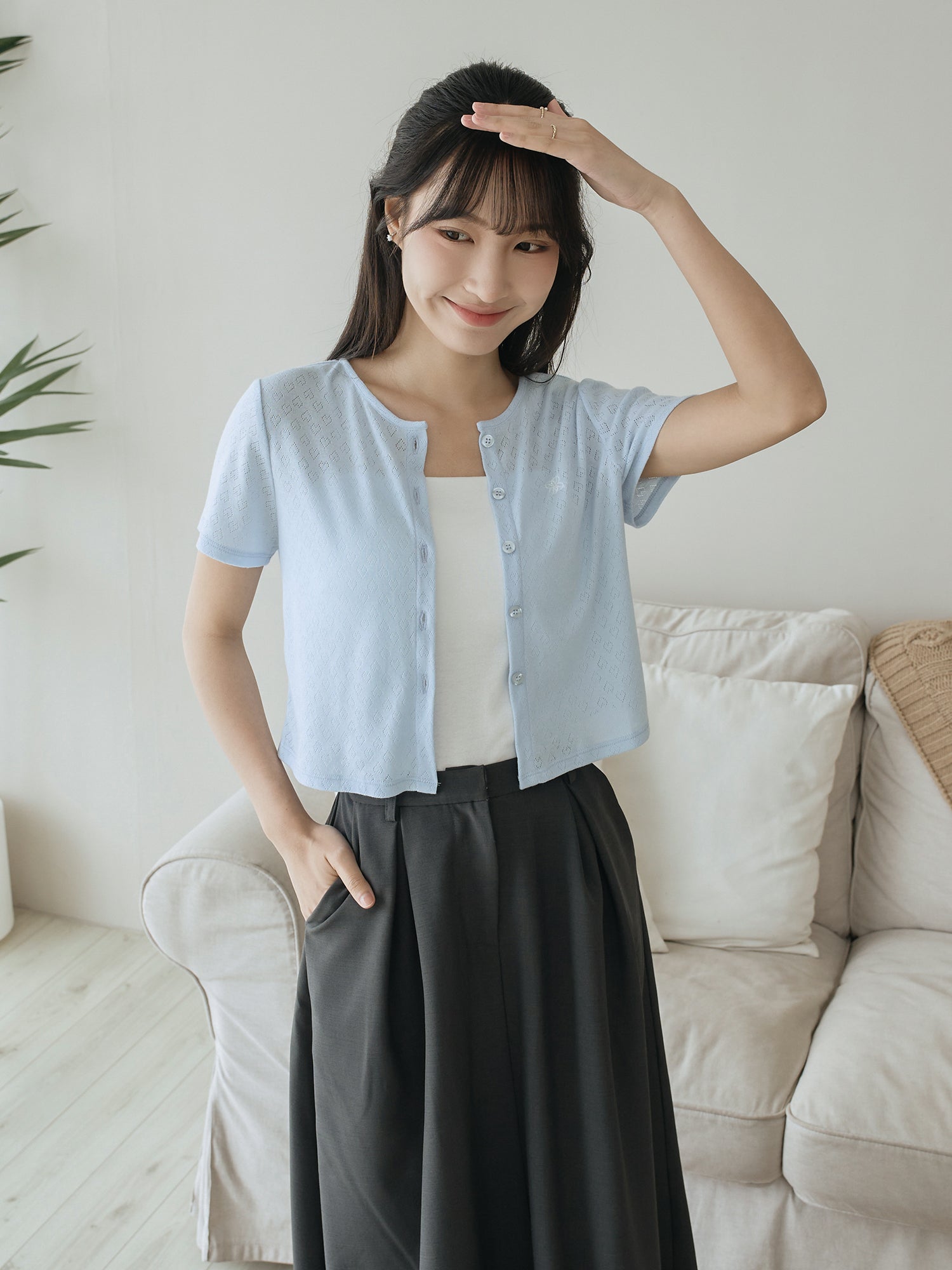 Heart Pointelle Buttoned Top