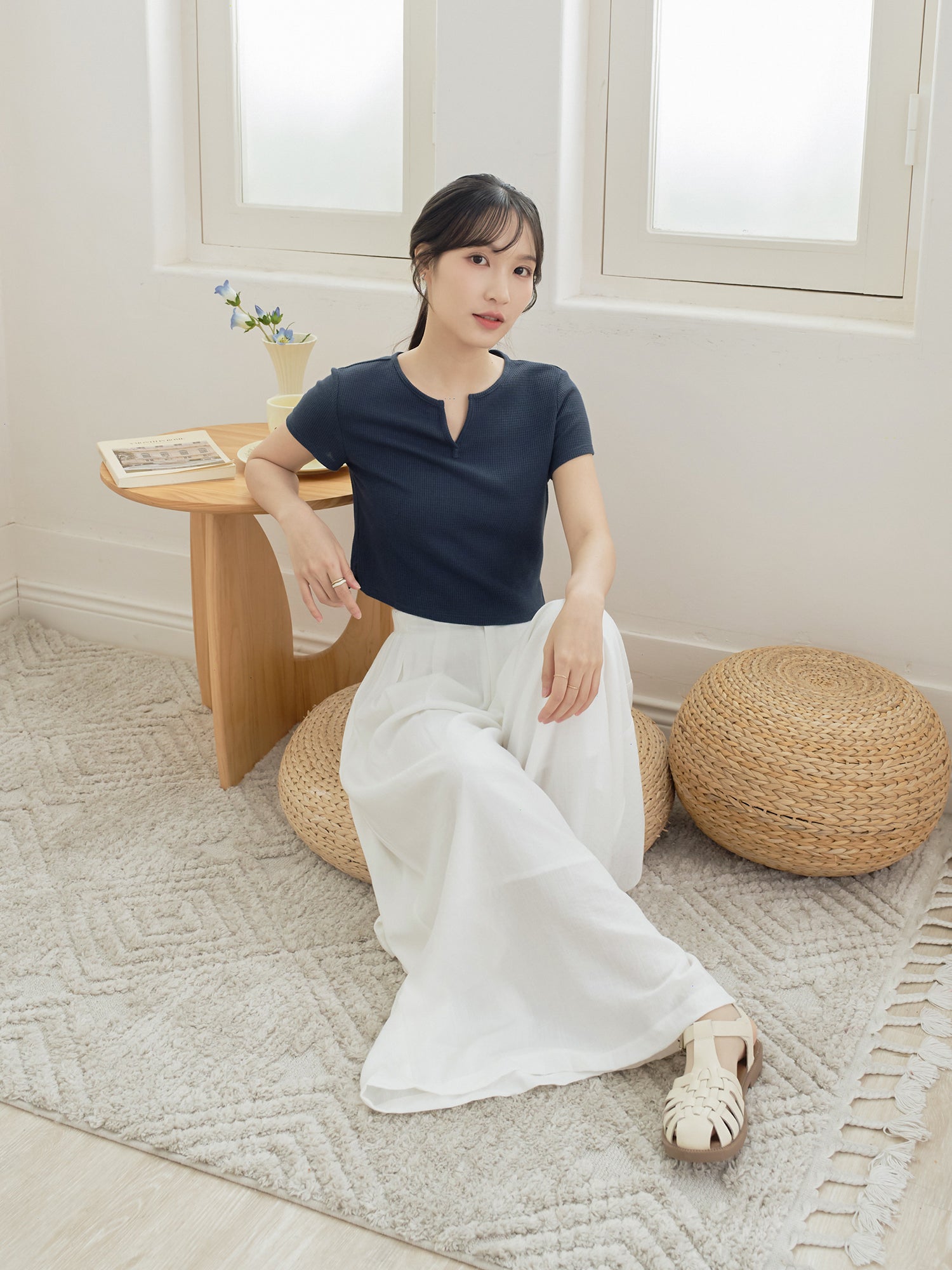Waffle V-Neck Essential Top