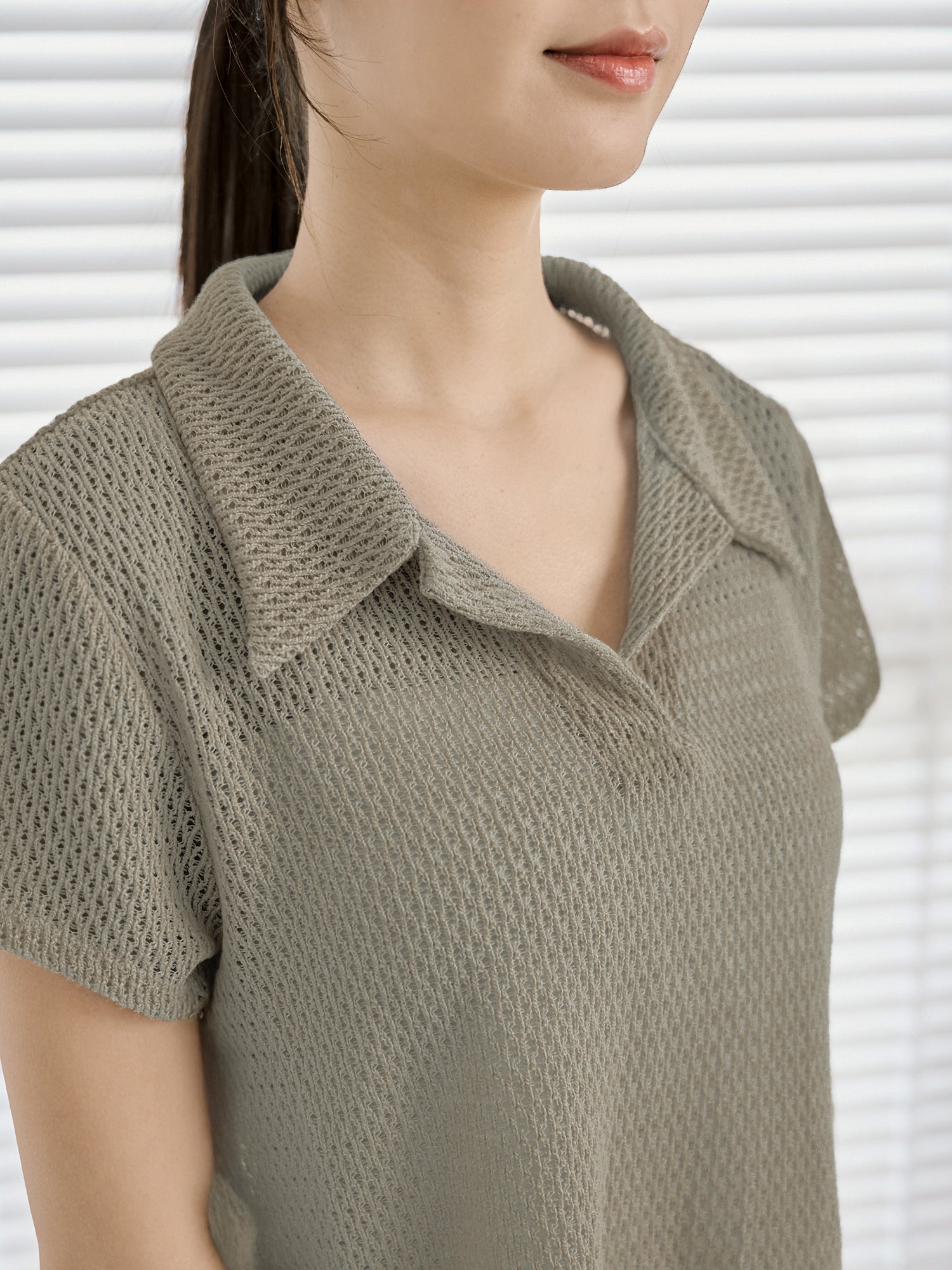 Open Collar Knit Top