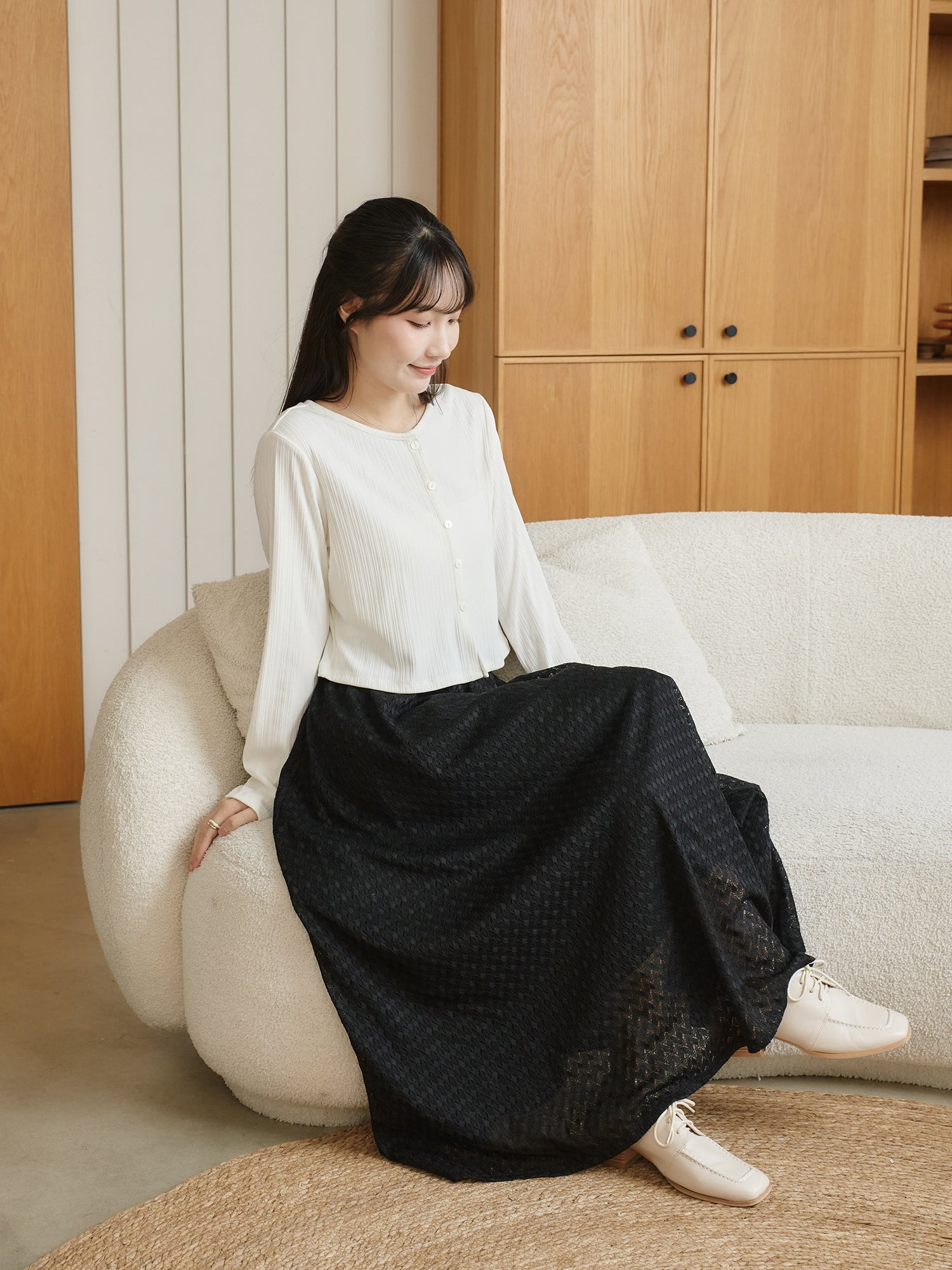 蕾絲感半身長裙