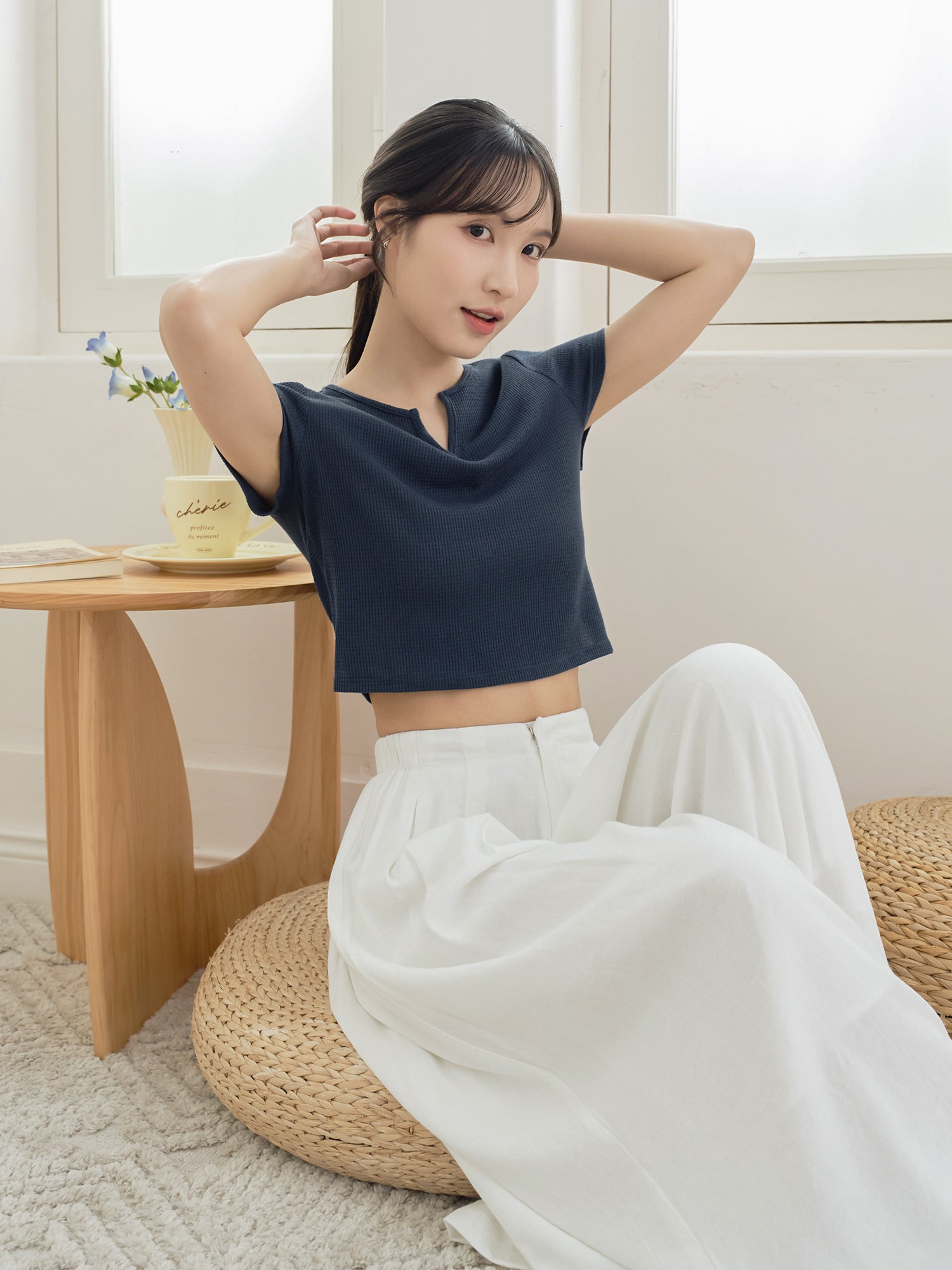 Waffle V-Neck Essential Top
