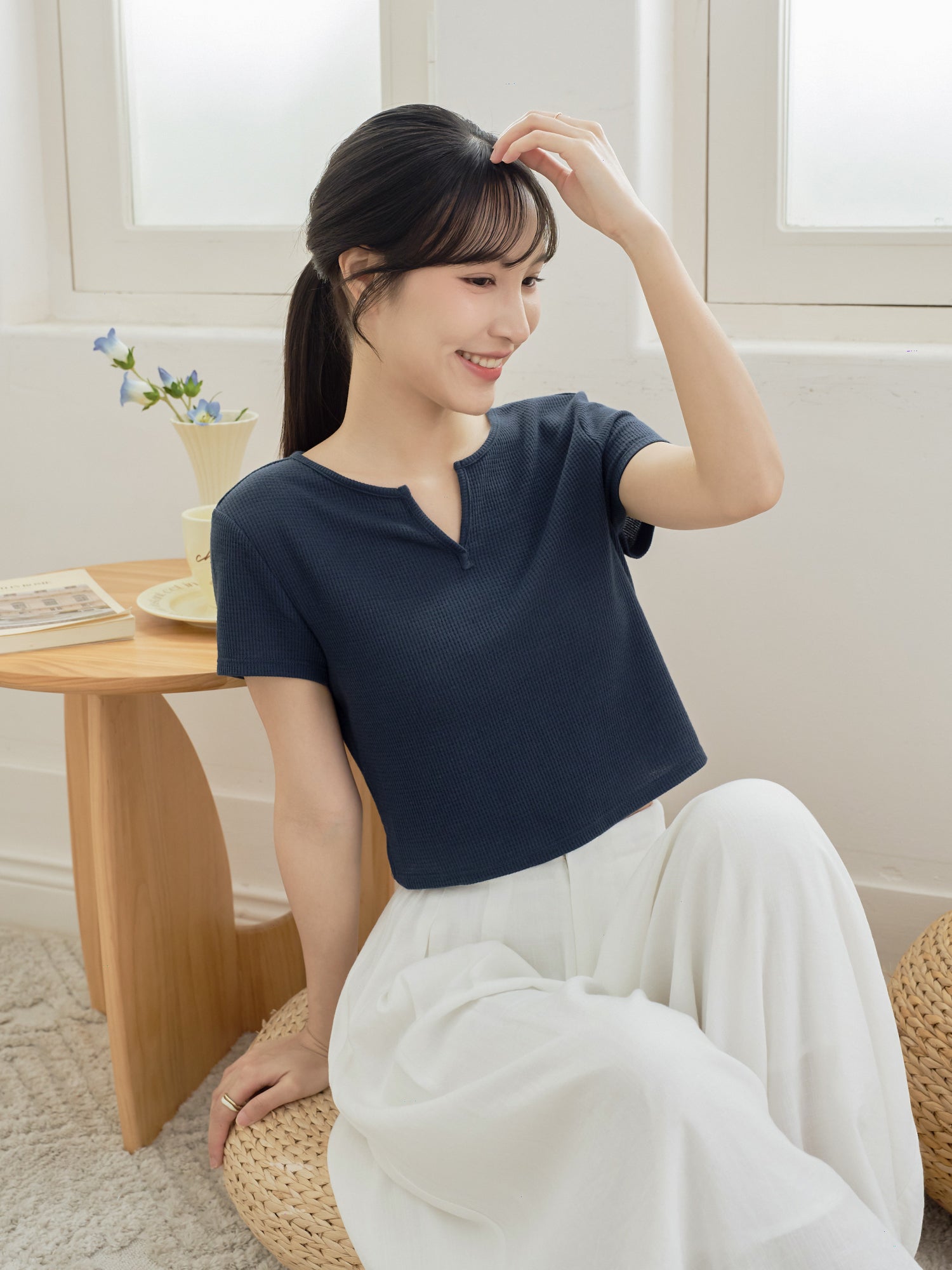Waffle V-Neck Essential Top