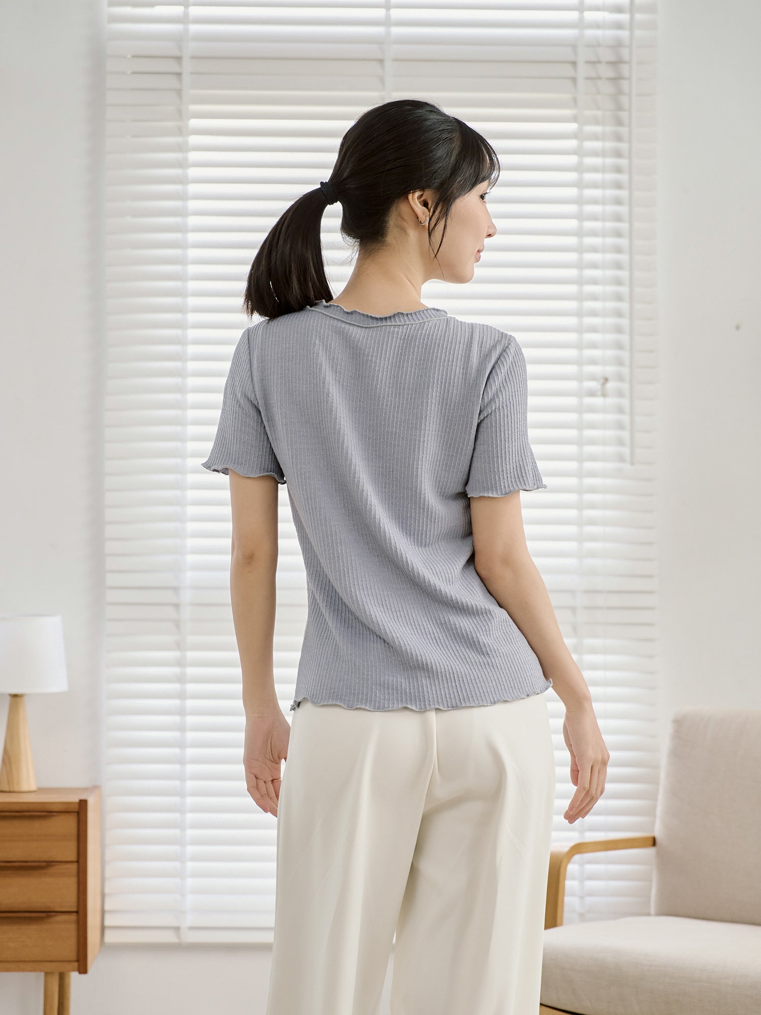 Textured Babylock Short Sleeve Top