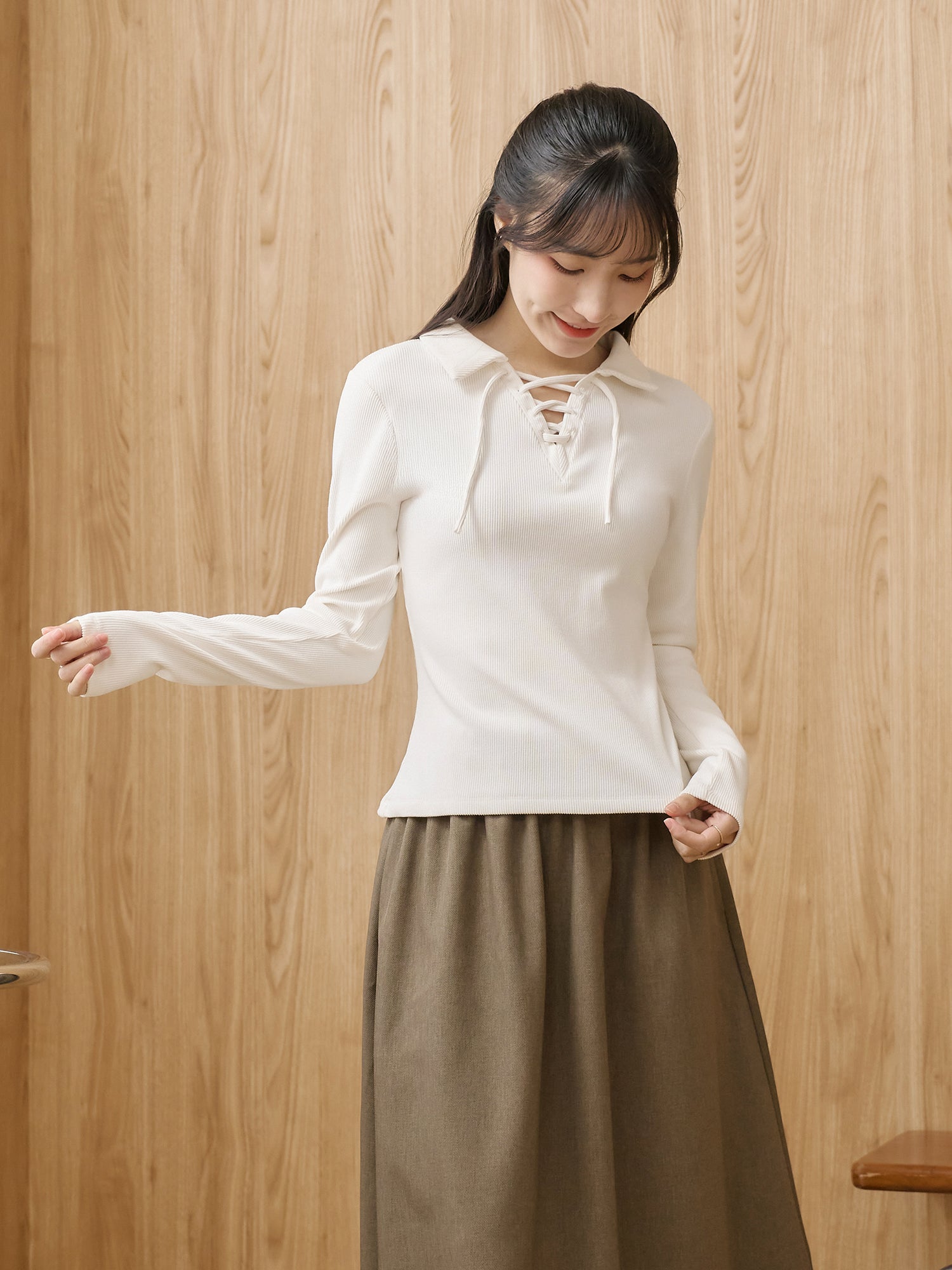 Lace Up Collared Top