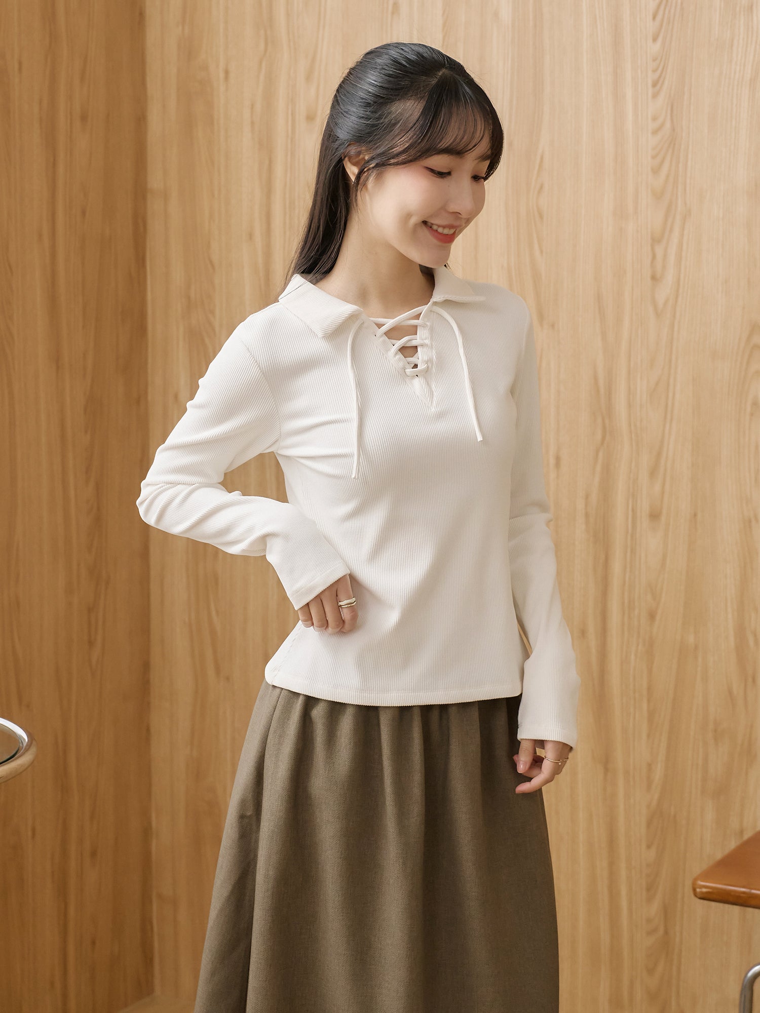 Lace Up Collared Top