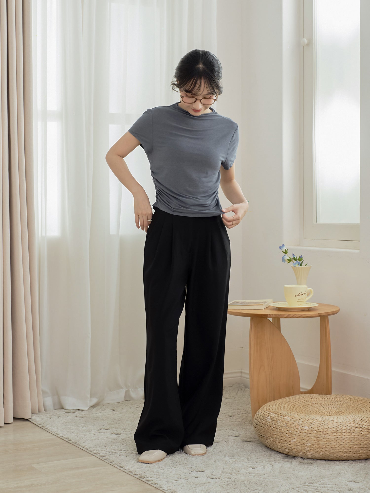 Side Shirring Short Sleeve Top