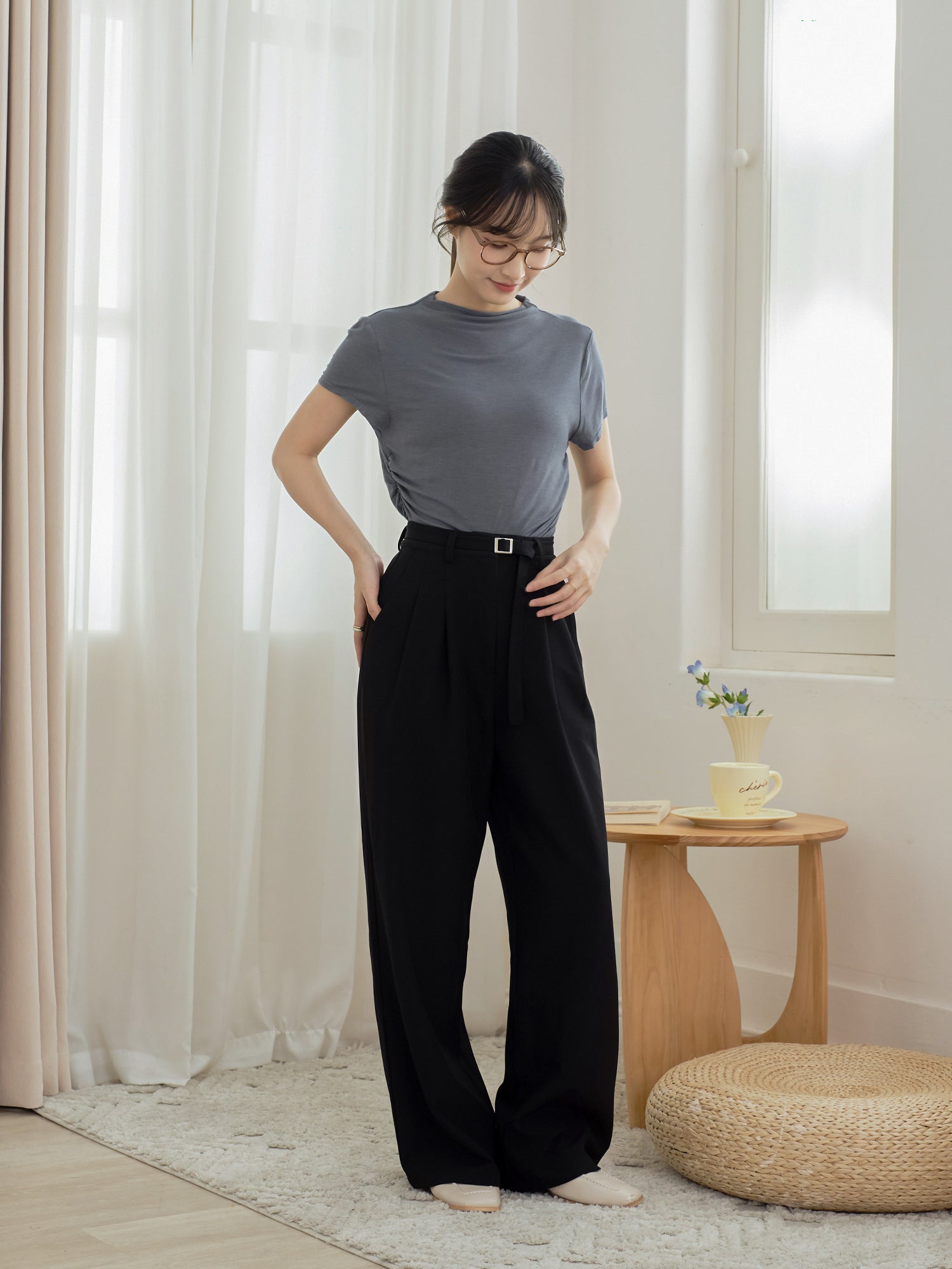 Side Shirring Short Sleeve Top
