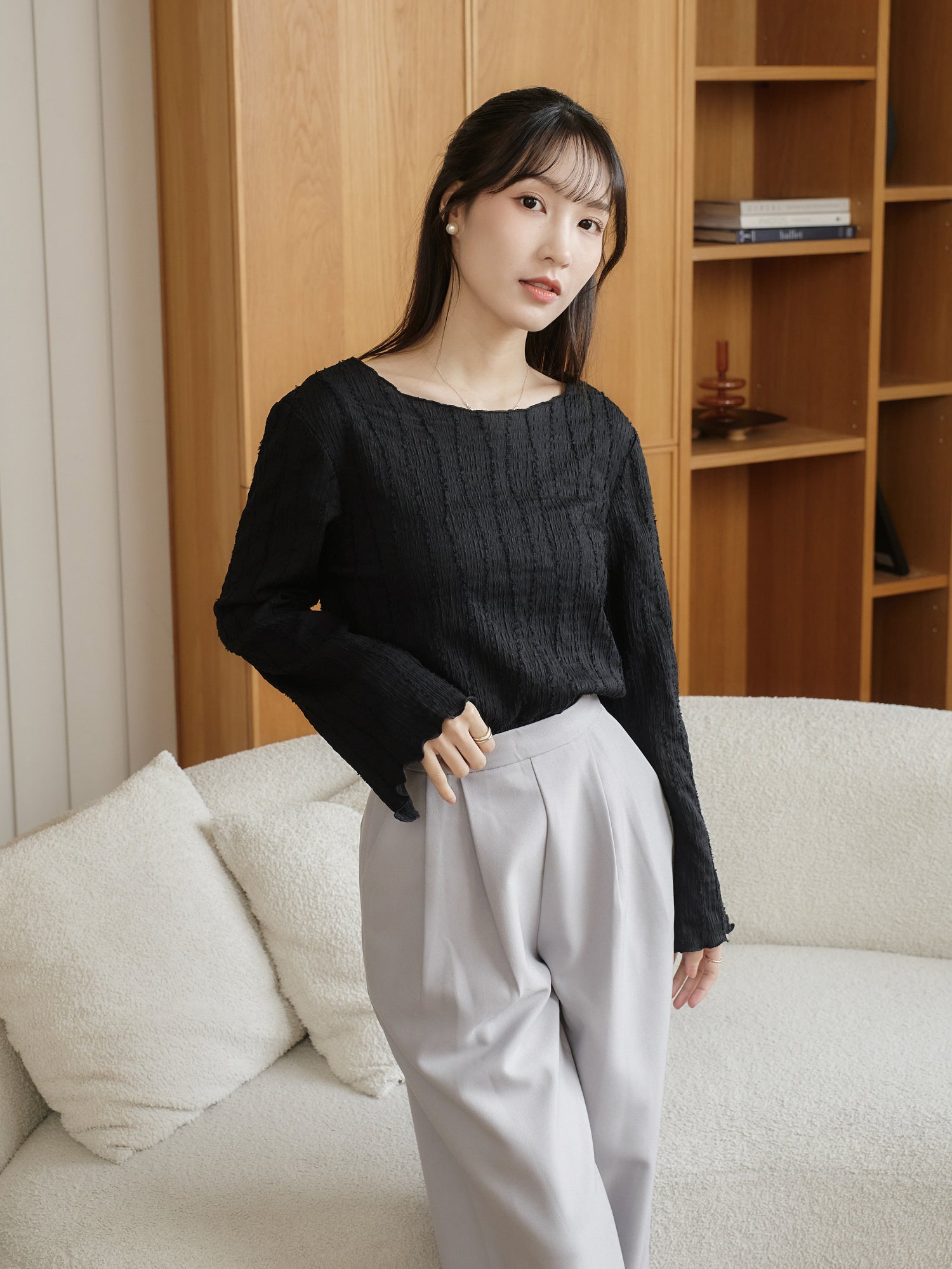 Textured Long Sleeve Top