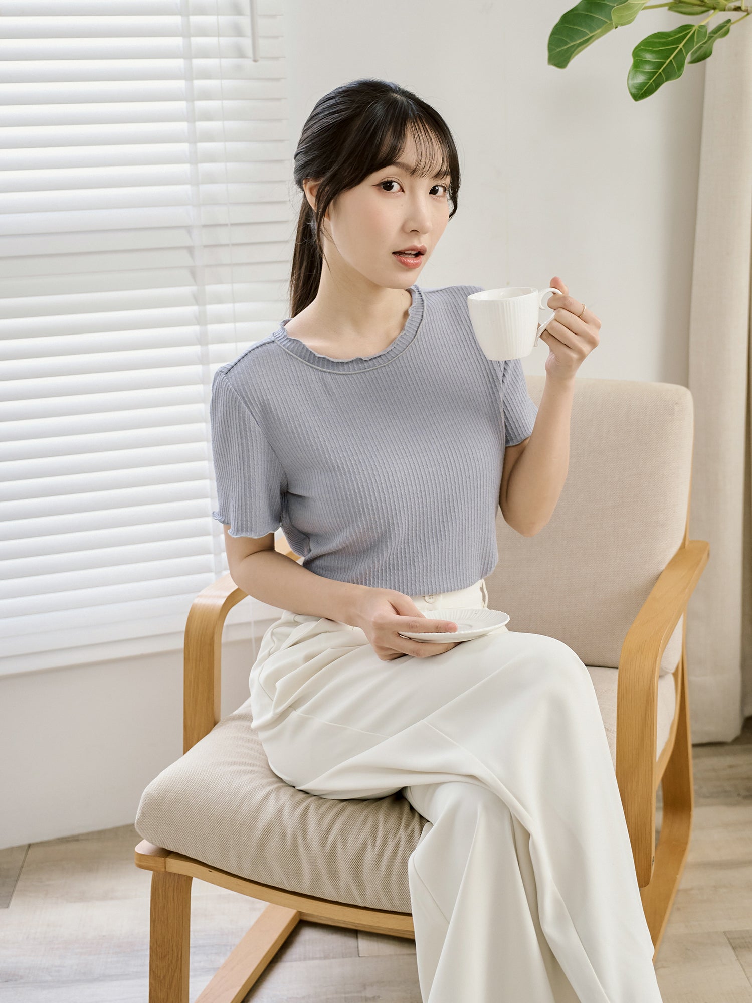 Textured Babylock Short Sleeve Top