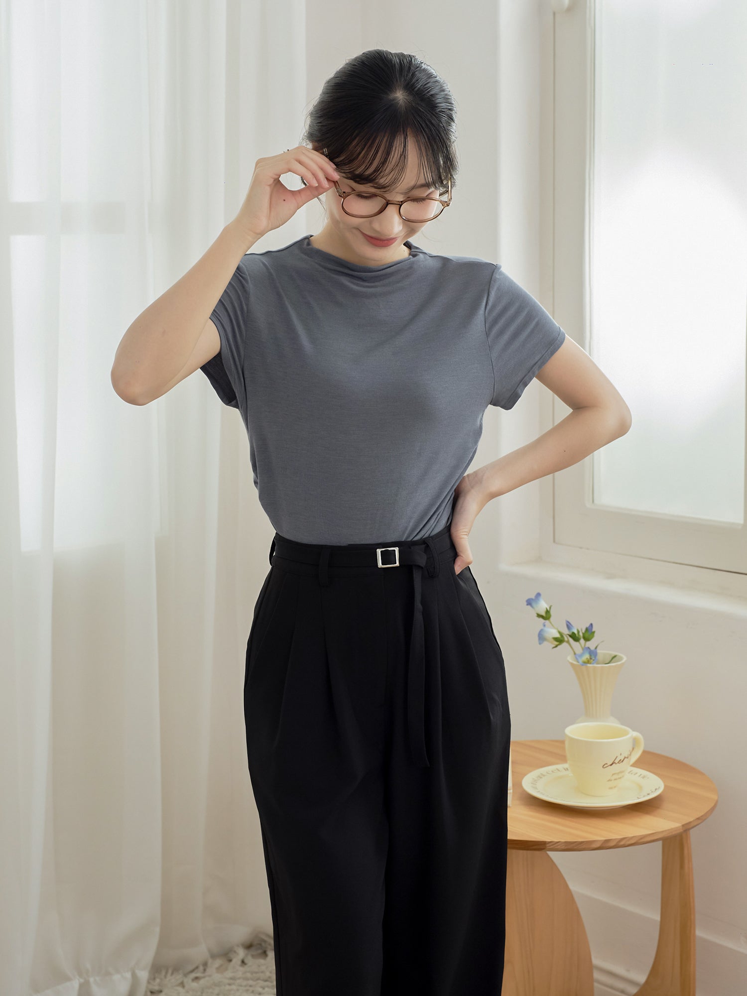 Side Shirring Short Sleeve Top