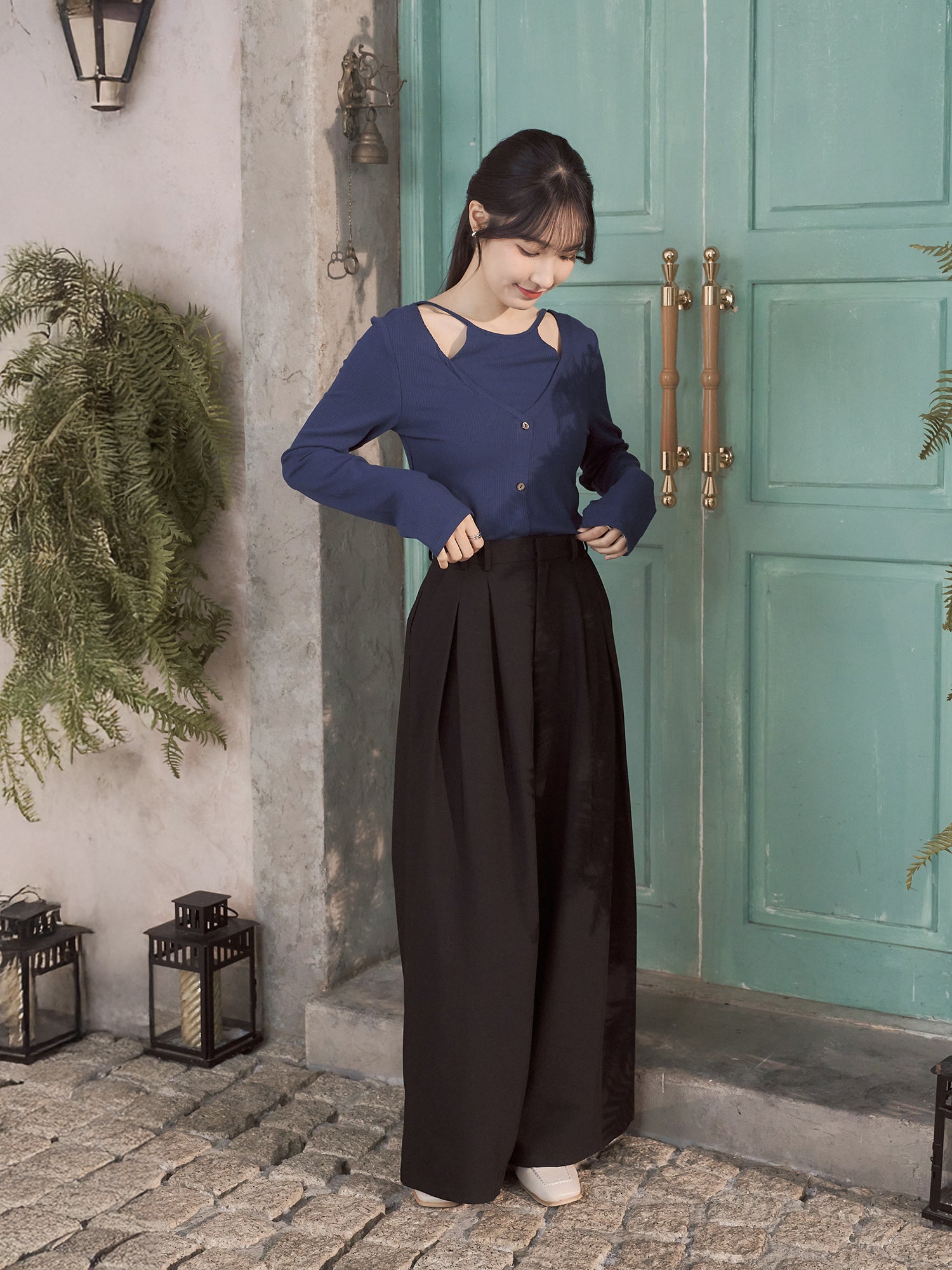 Pleated Wide Leg Trousers