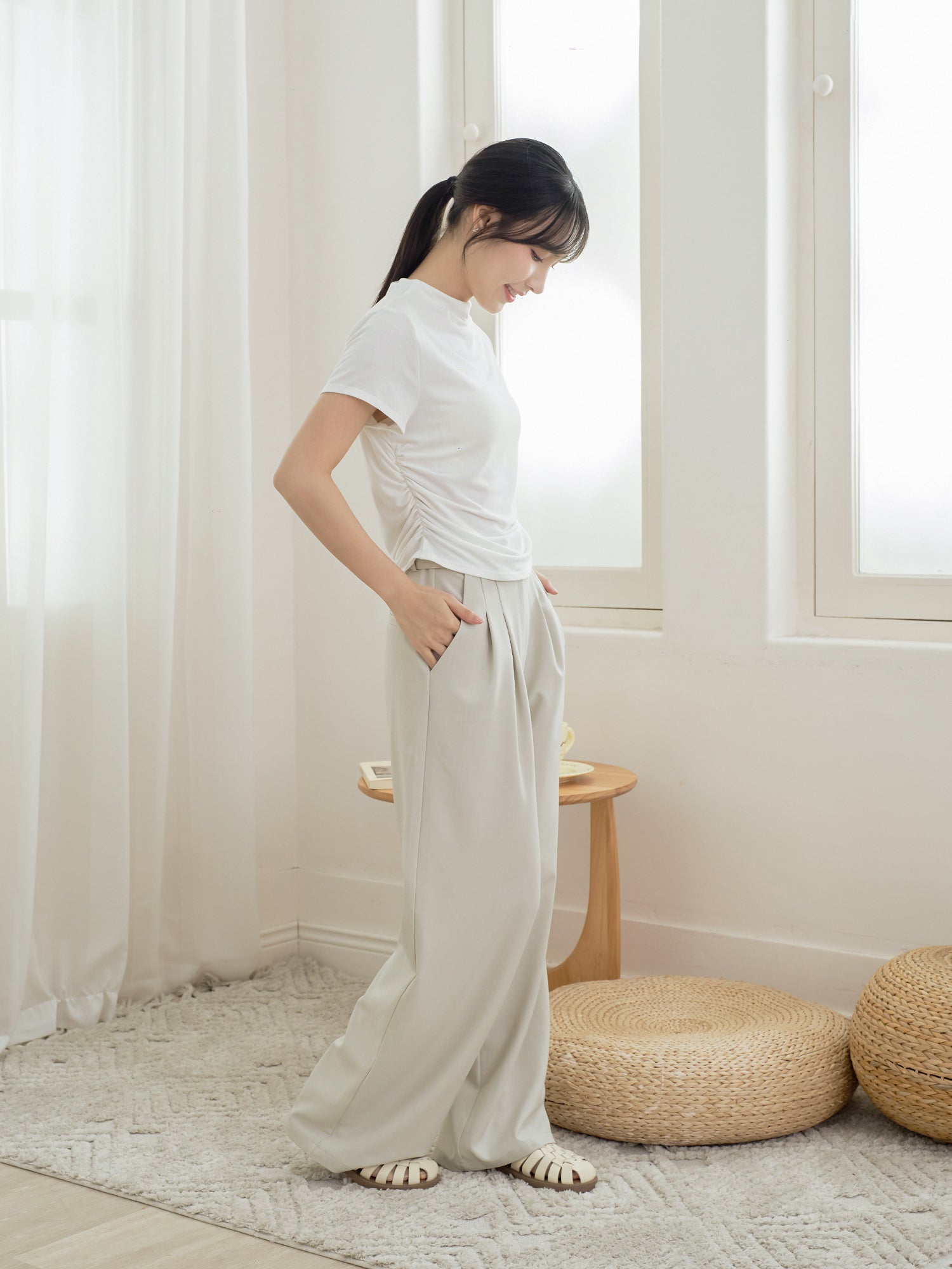Side Shirring Short Sleeve Top