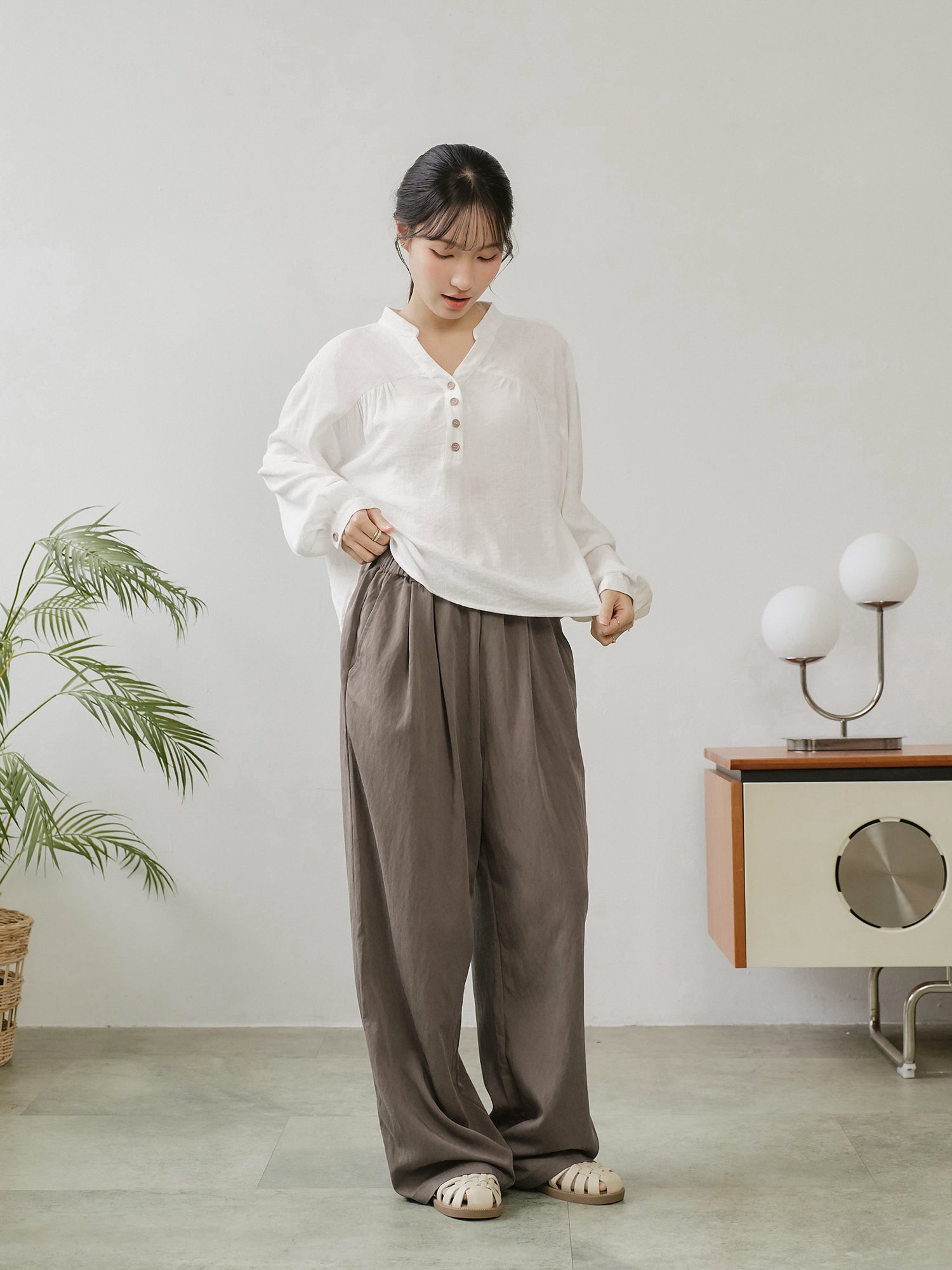Pleated Elastic Waist Pants