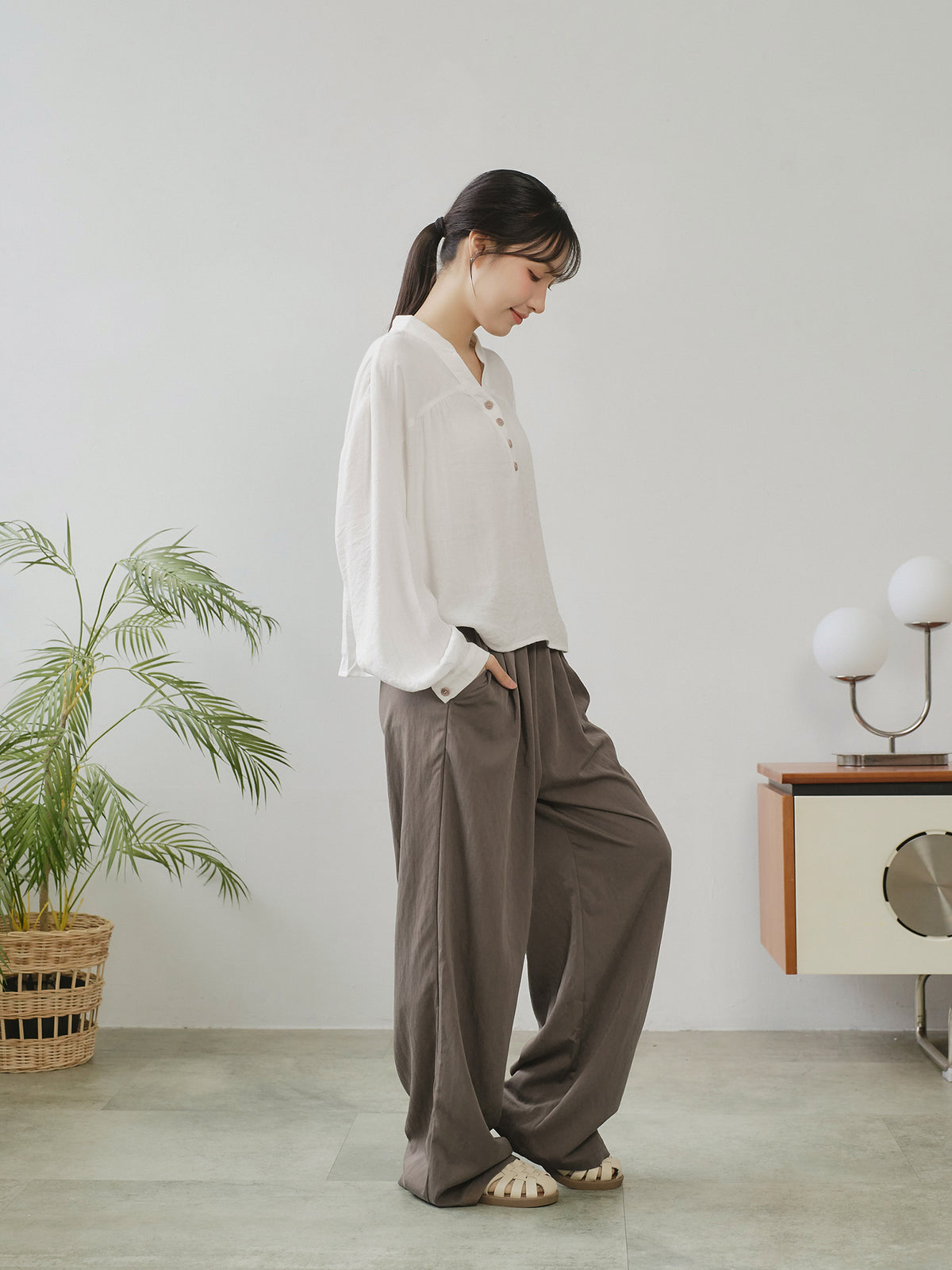 Linen Blend Buttoned Blouse