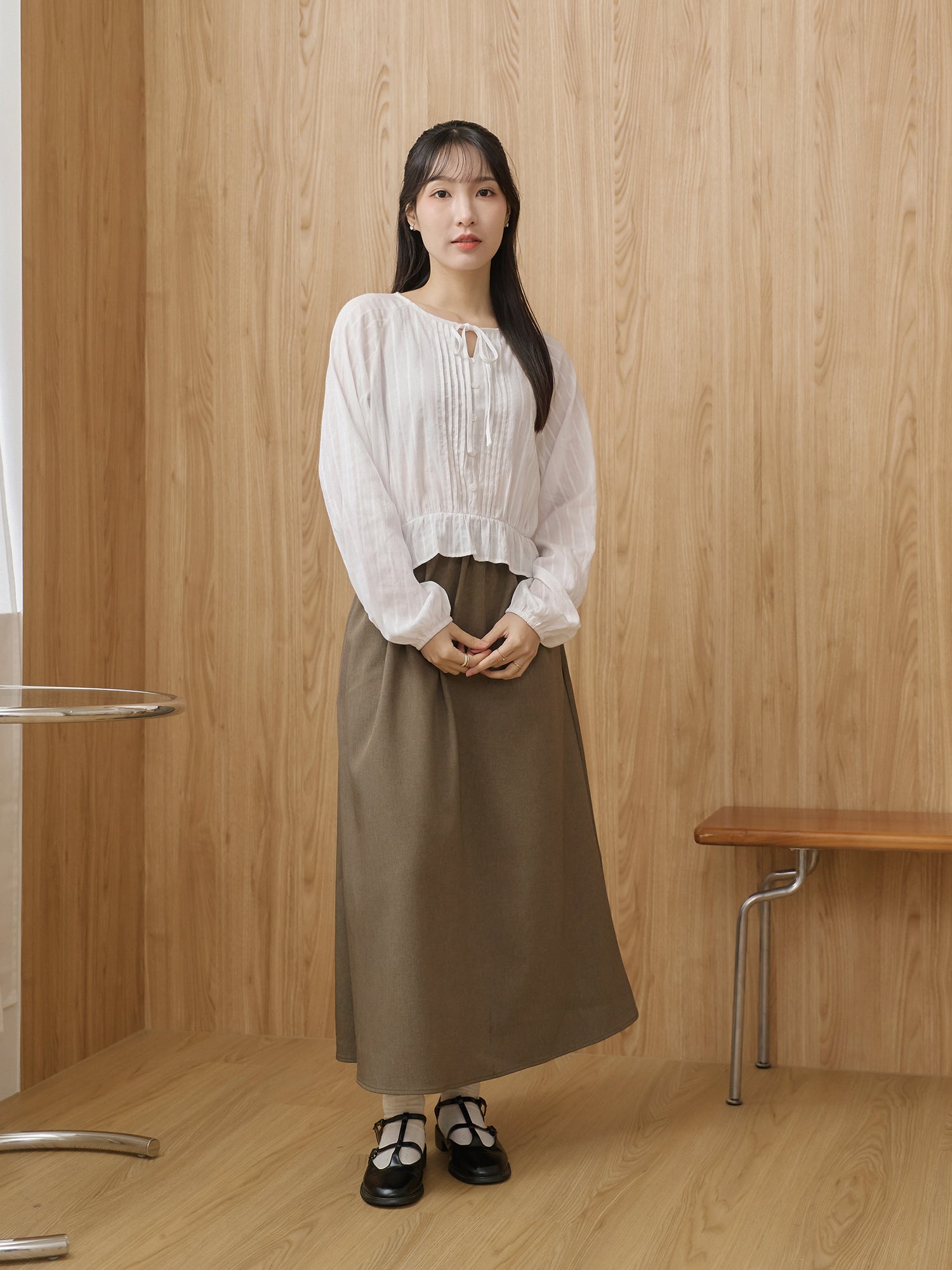 法式綁帶領口上衣