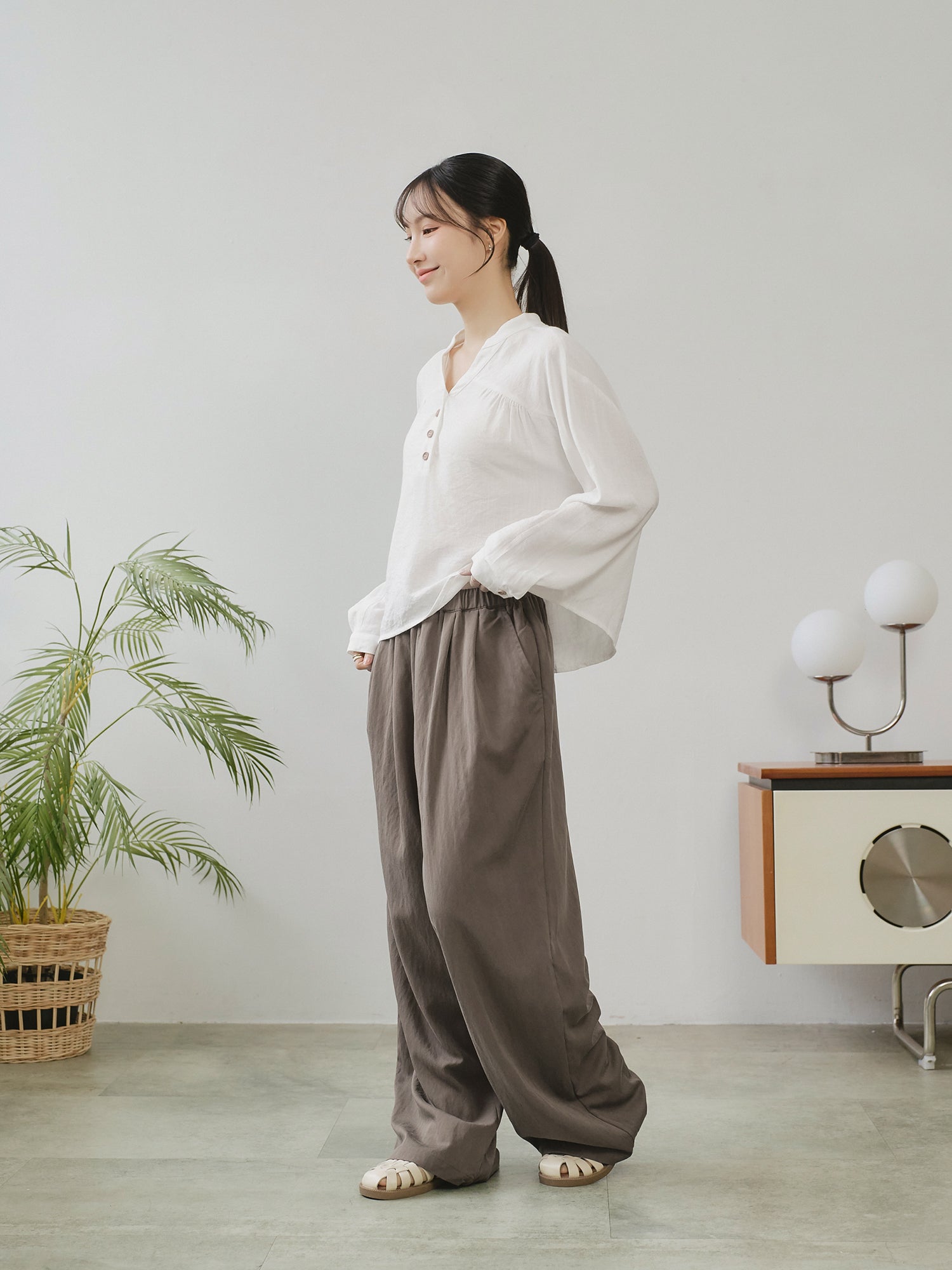 Linen Blend Buttoned Blouse