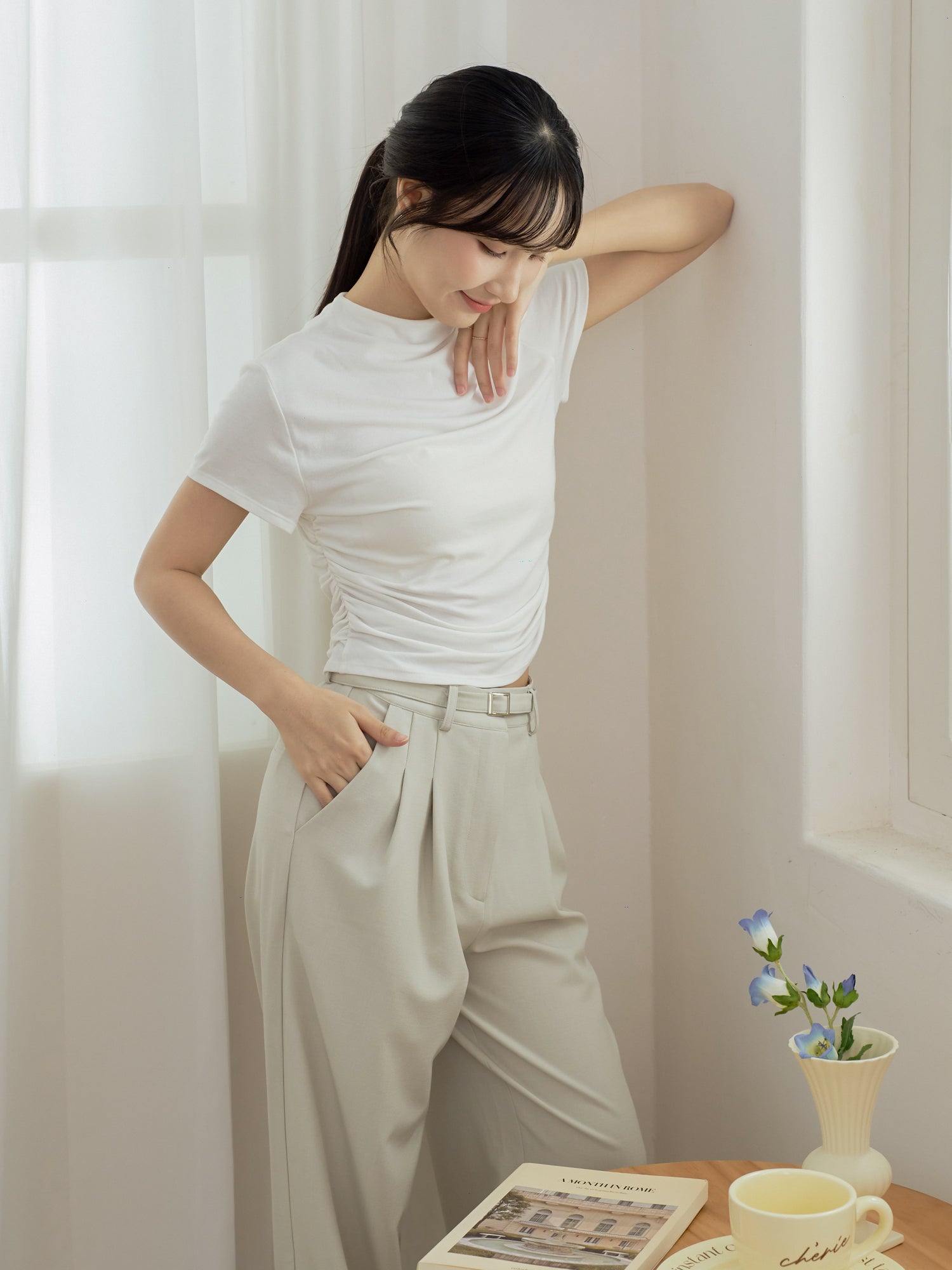 Side Shirring Short Sleeve Top