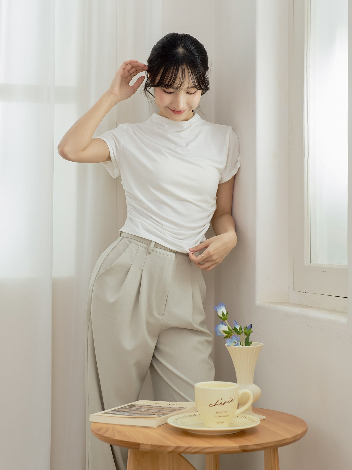 Side Shirring Short Sleeve Top