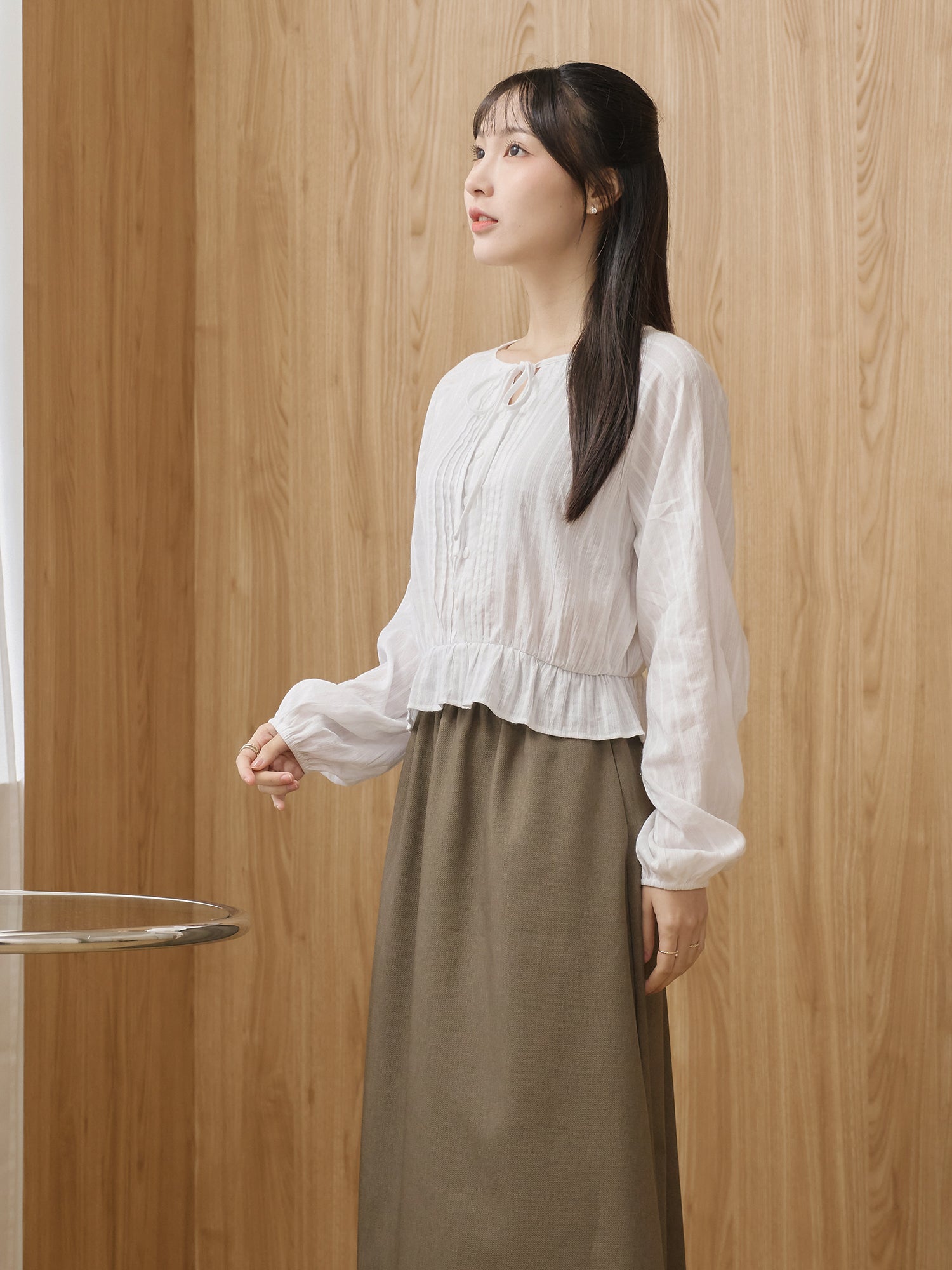 法式綁帶領口上衣