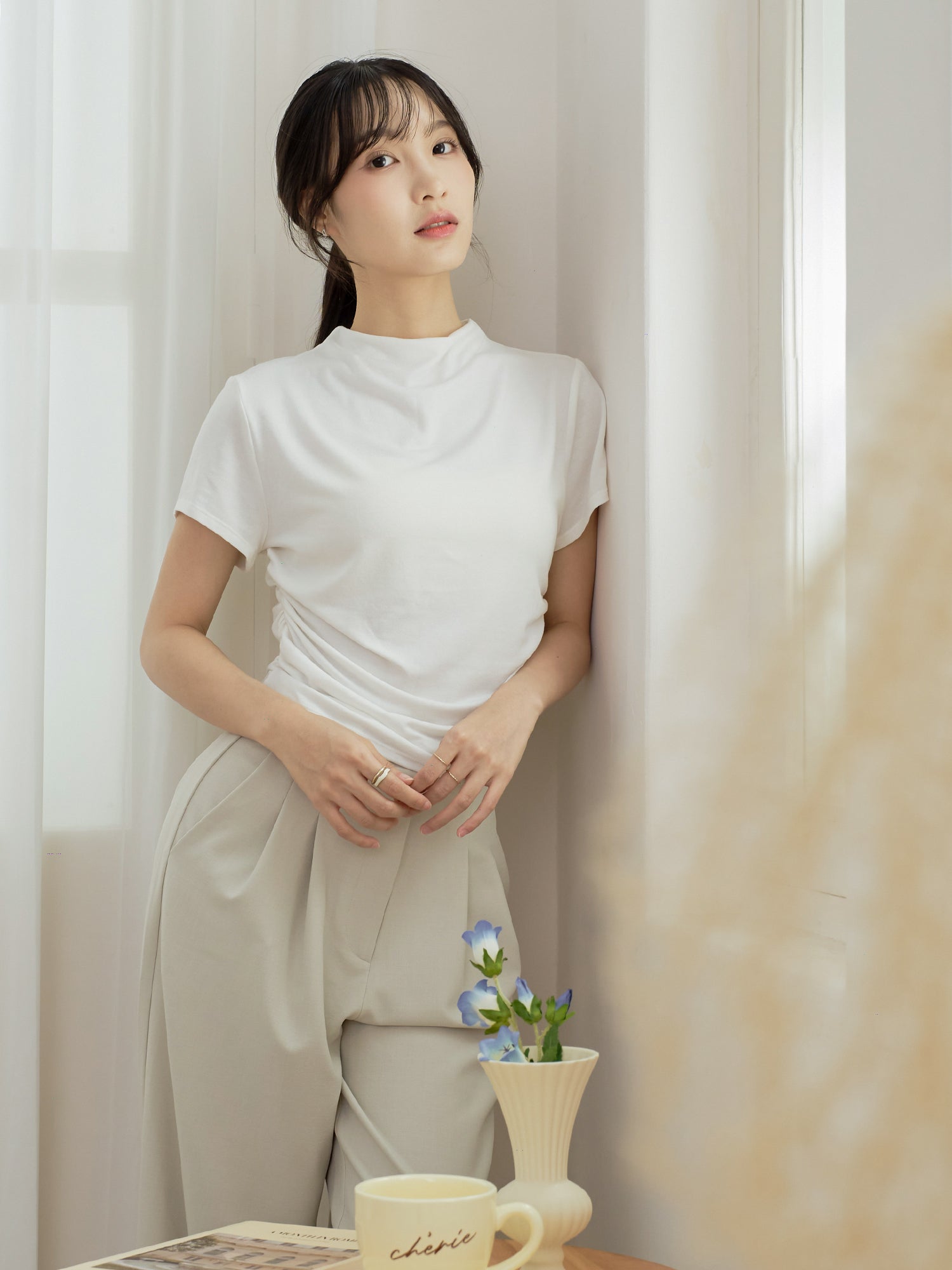 Side Shirring Short Sleeve Top