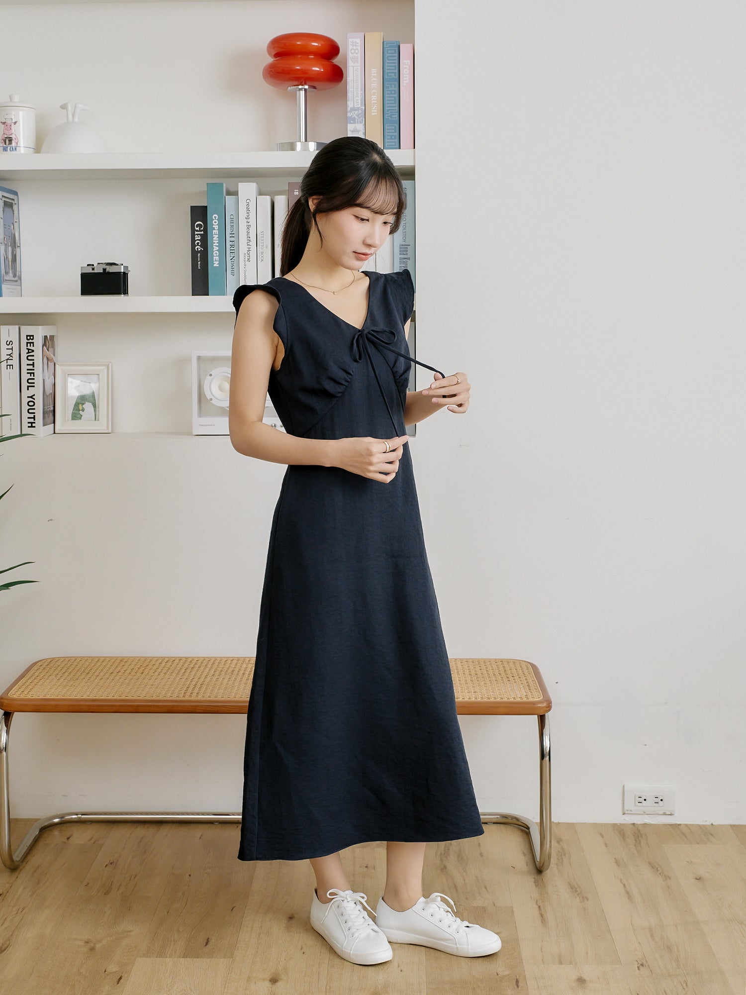 Ruffled Tie-Front Midi Dress