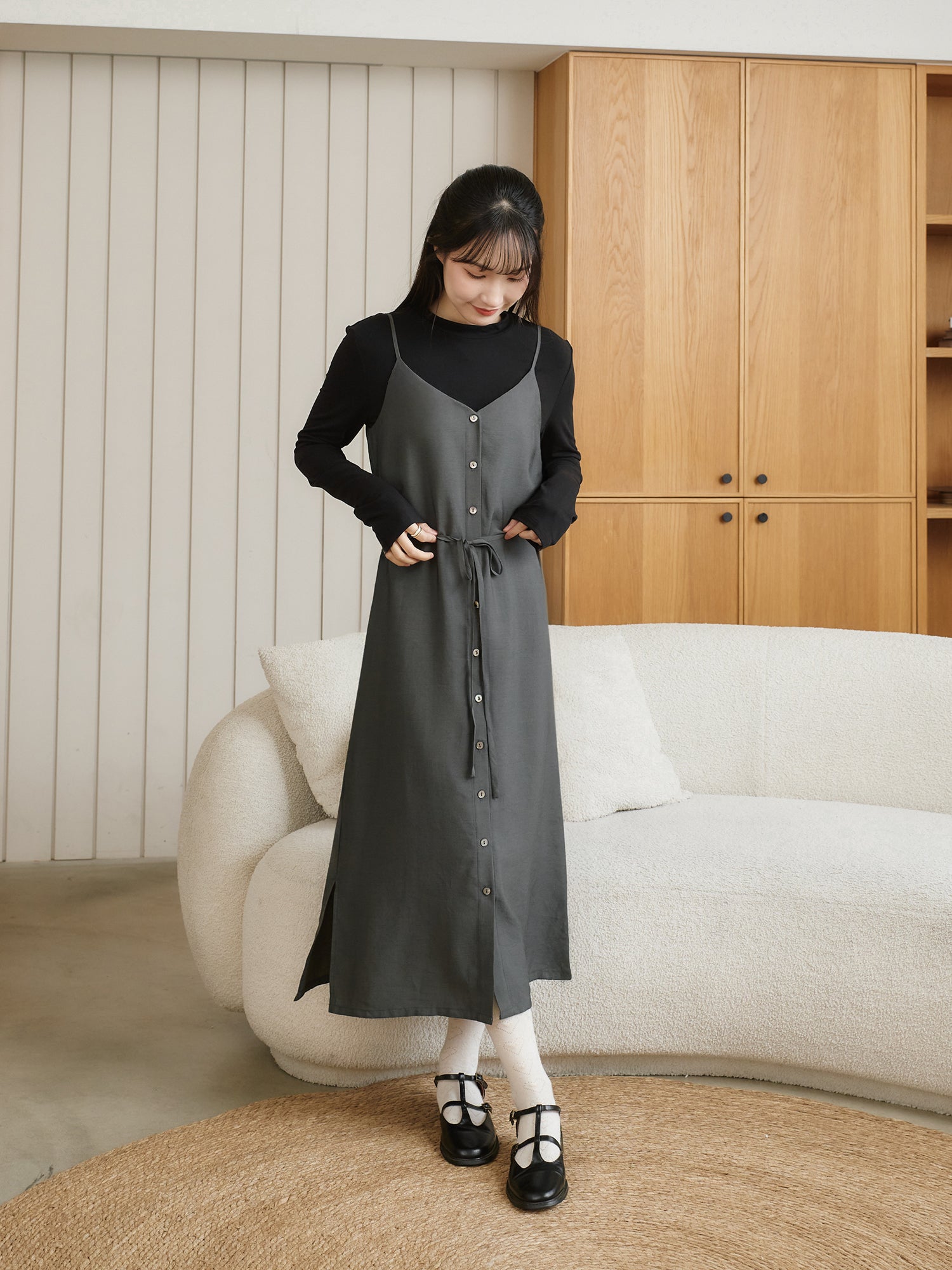 Wool-Blend Side Slit Cami Dress