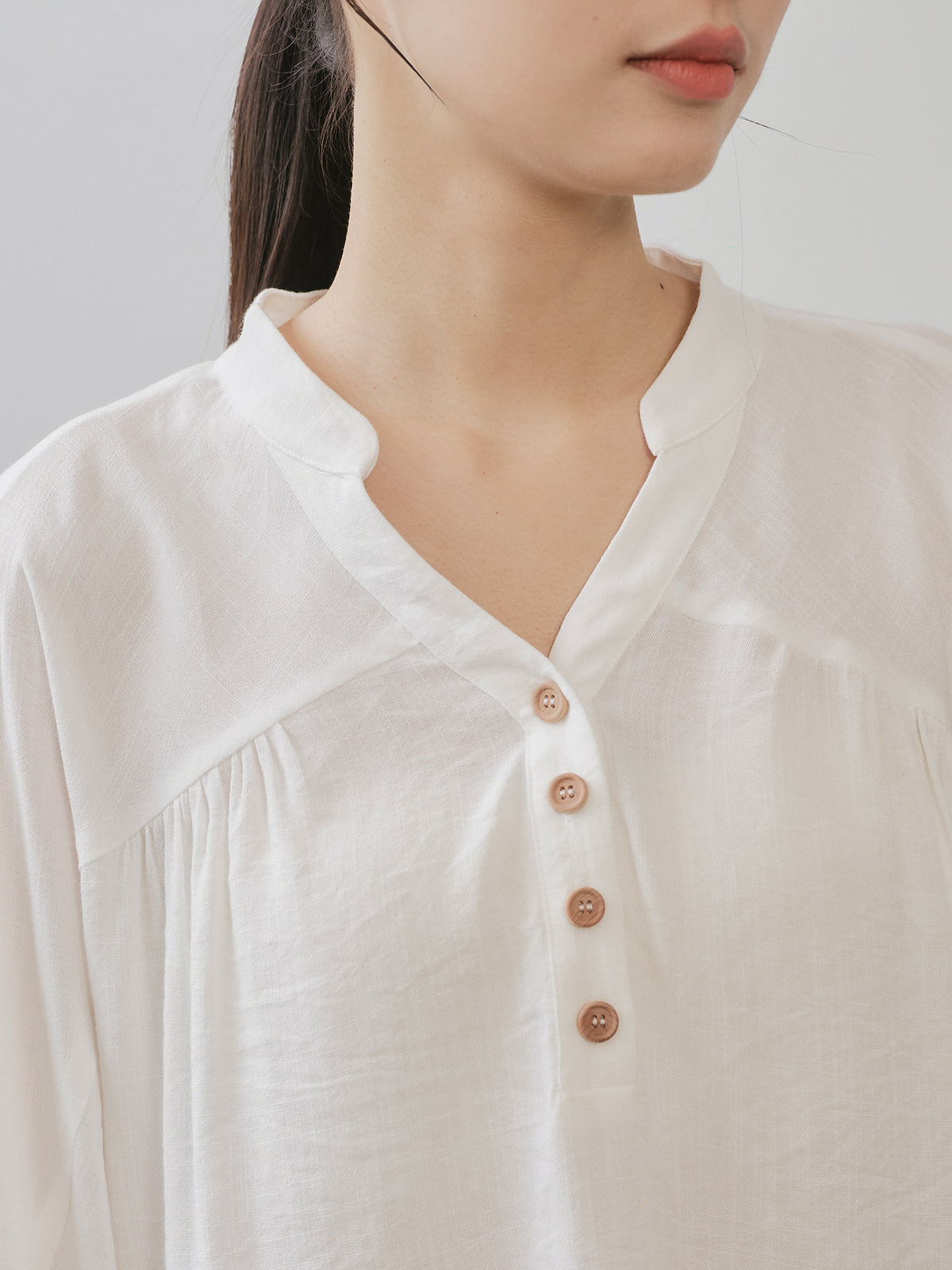 Linen Blend Buttoned Blouse