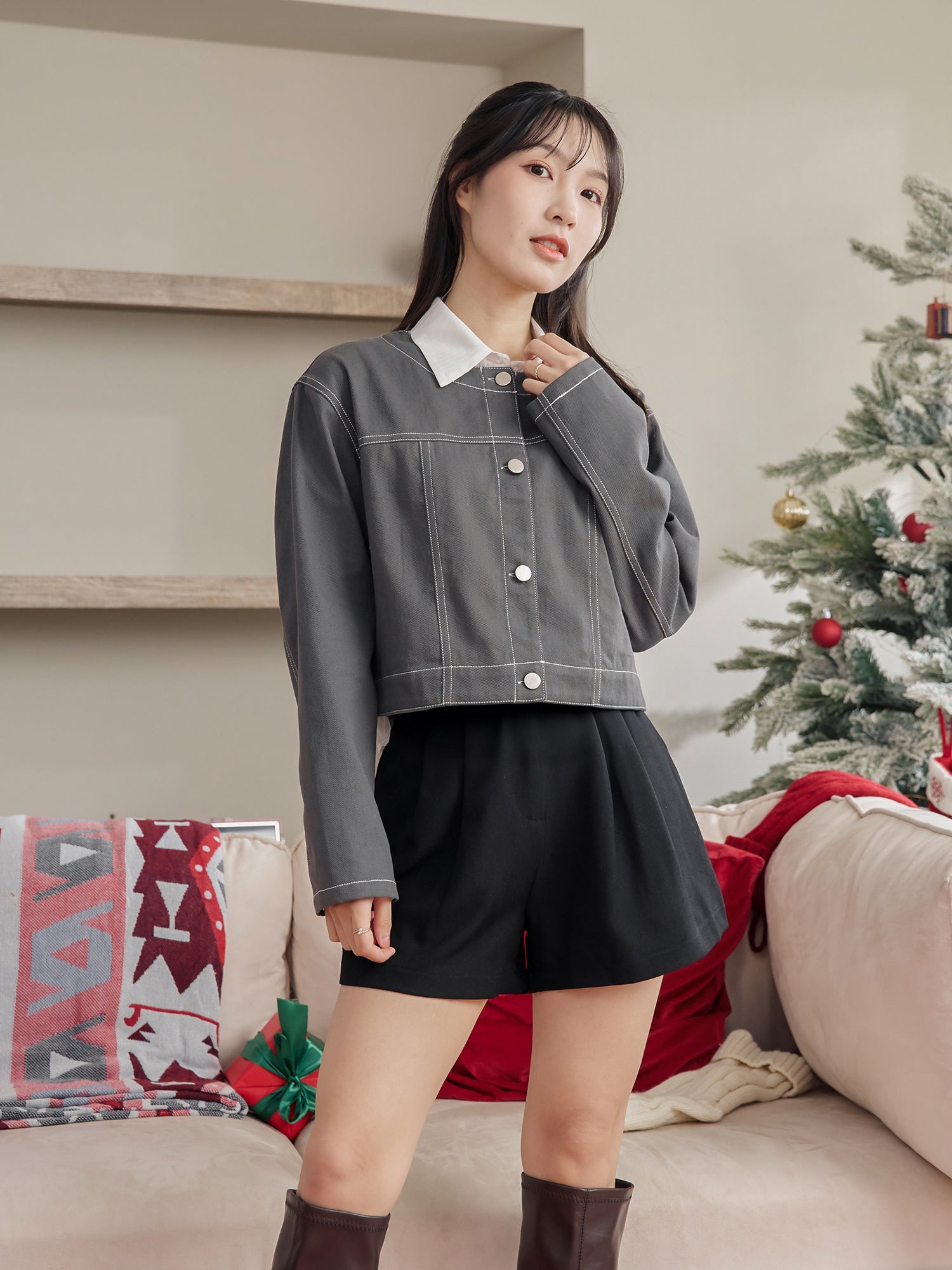 Round Neck Twill Jacket