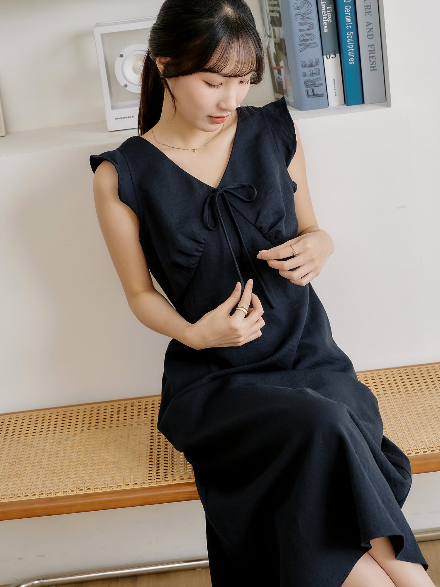 Ruffled Tie-Front Midi Dress