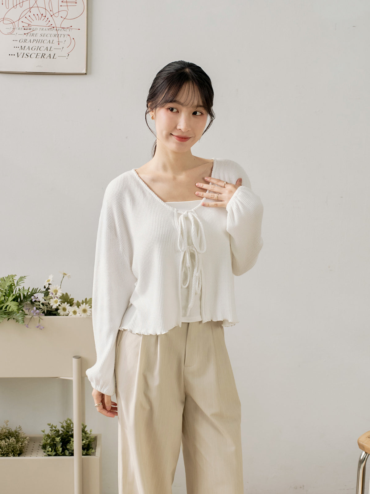 Waffle Tie Detail Cardigan