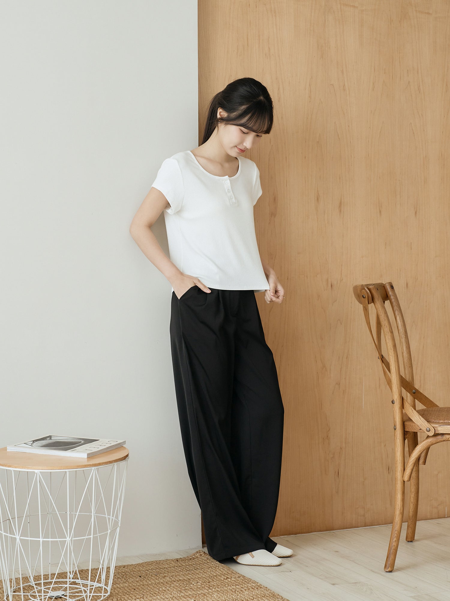Henley Neck Ribbed Top