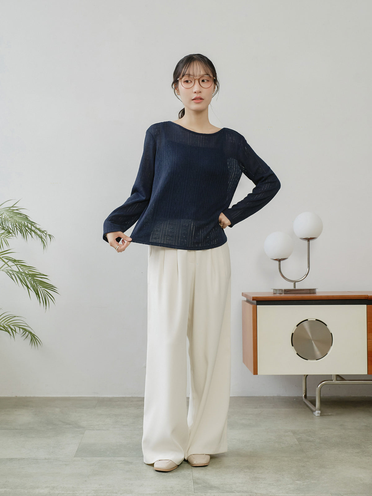 Tie Back Pointelle Sweater