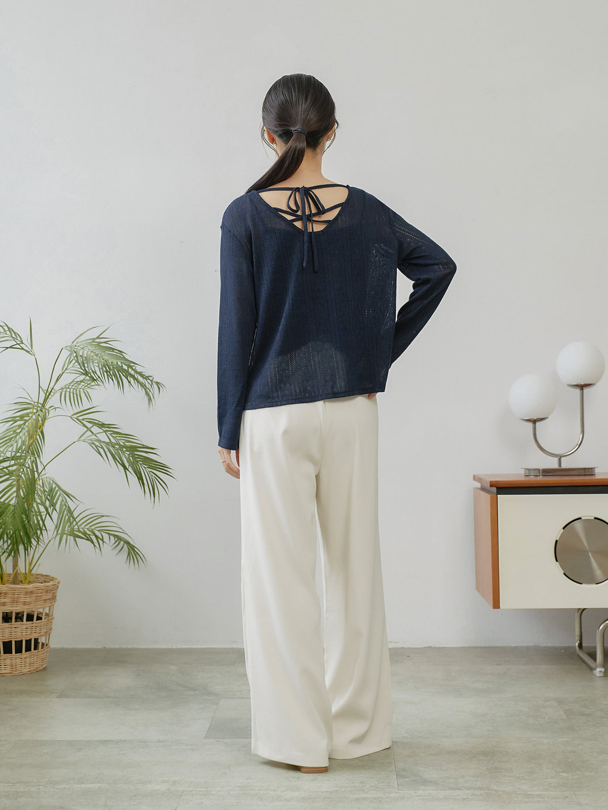 Tie Back Pointelle Sweater